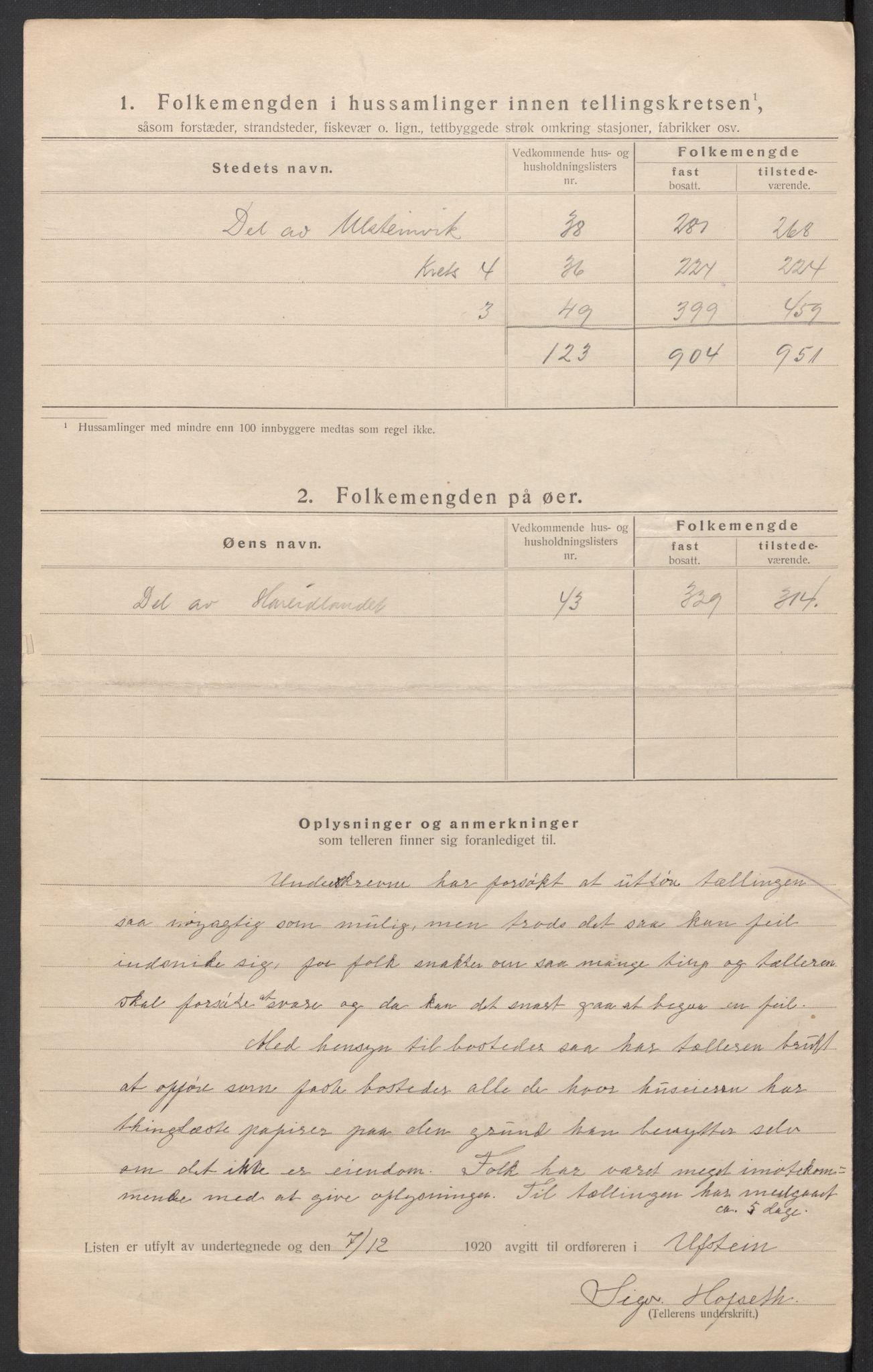 SAT, 1920 census for Ulstein, 1920, p. 28