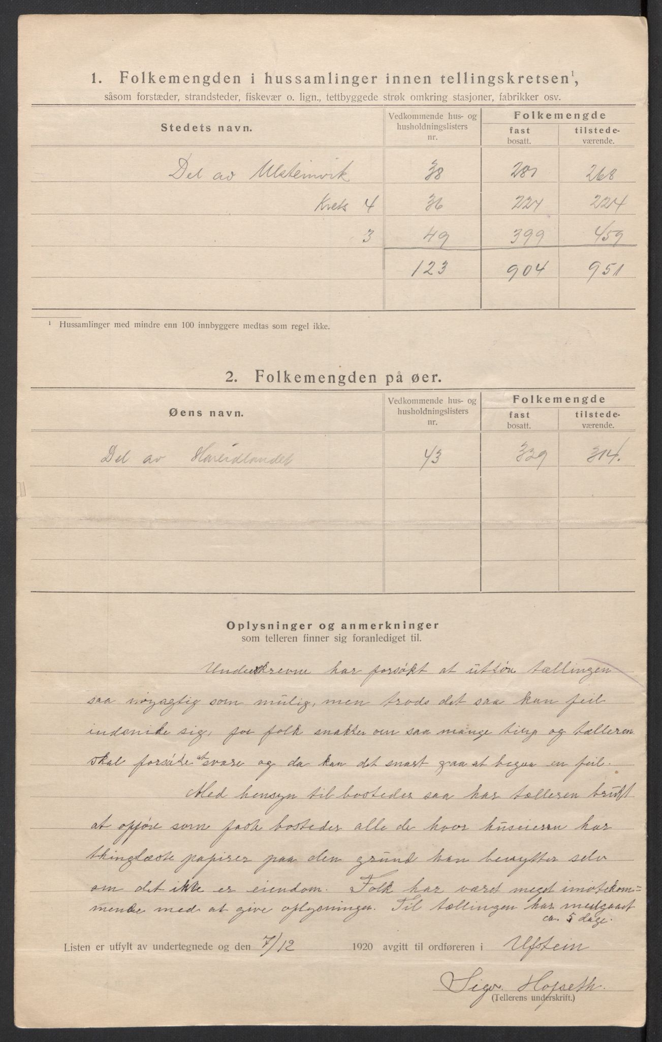 SAT, 1920 census for Ulstein, 1920, p. 28