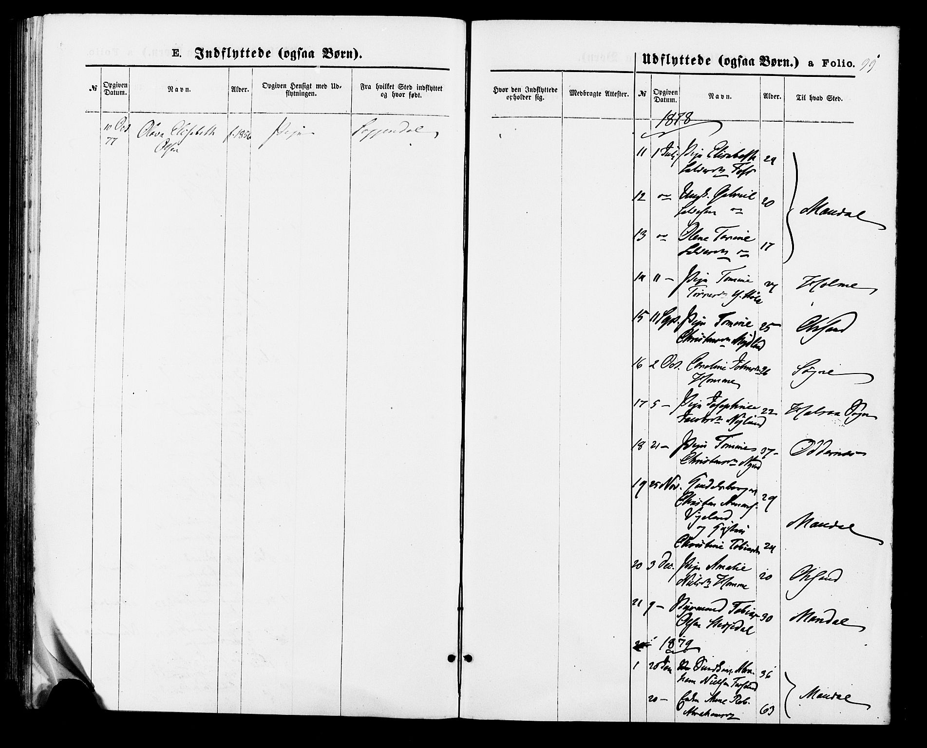 Sør-Audnedal sokneprestkontor, SAK/1111-0039/F/Fa/Fab/L0008: Parish register (official) no. A 8, 1876-1881, p. 99