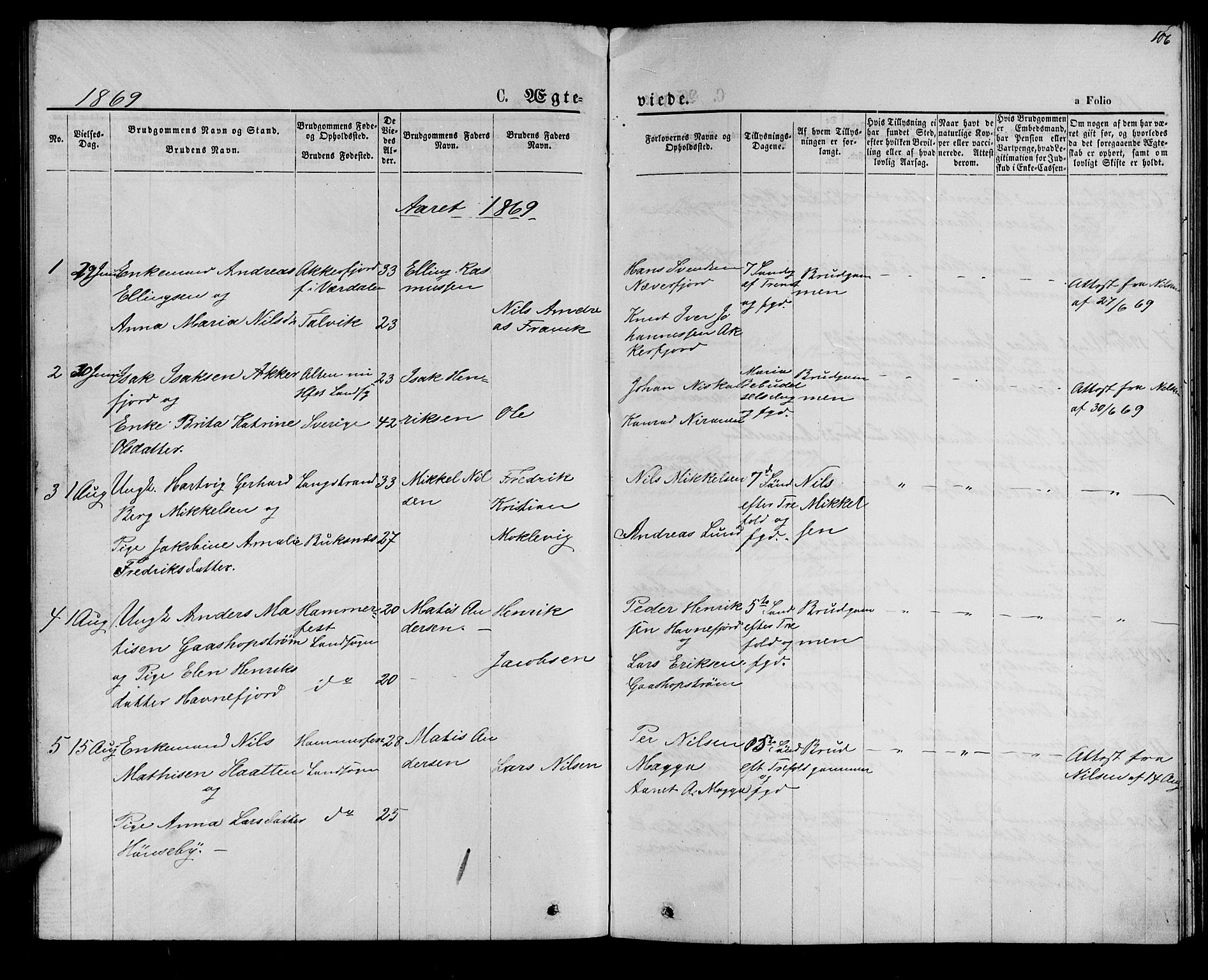 Hammerfest sokneprestkontor, SATØ/S-1347/H/Hb/L0005.klokk: Parish register (copy) no. 5, 1869-1884, p. 106
