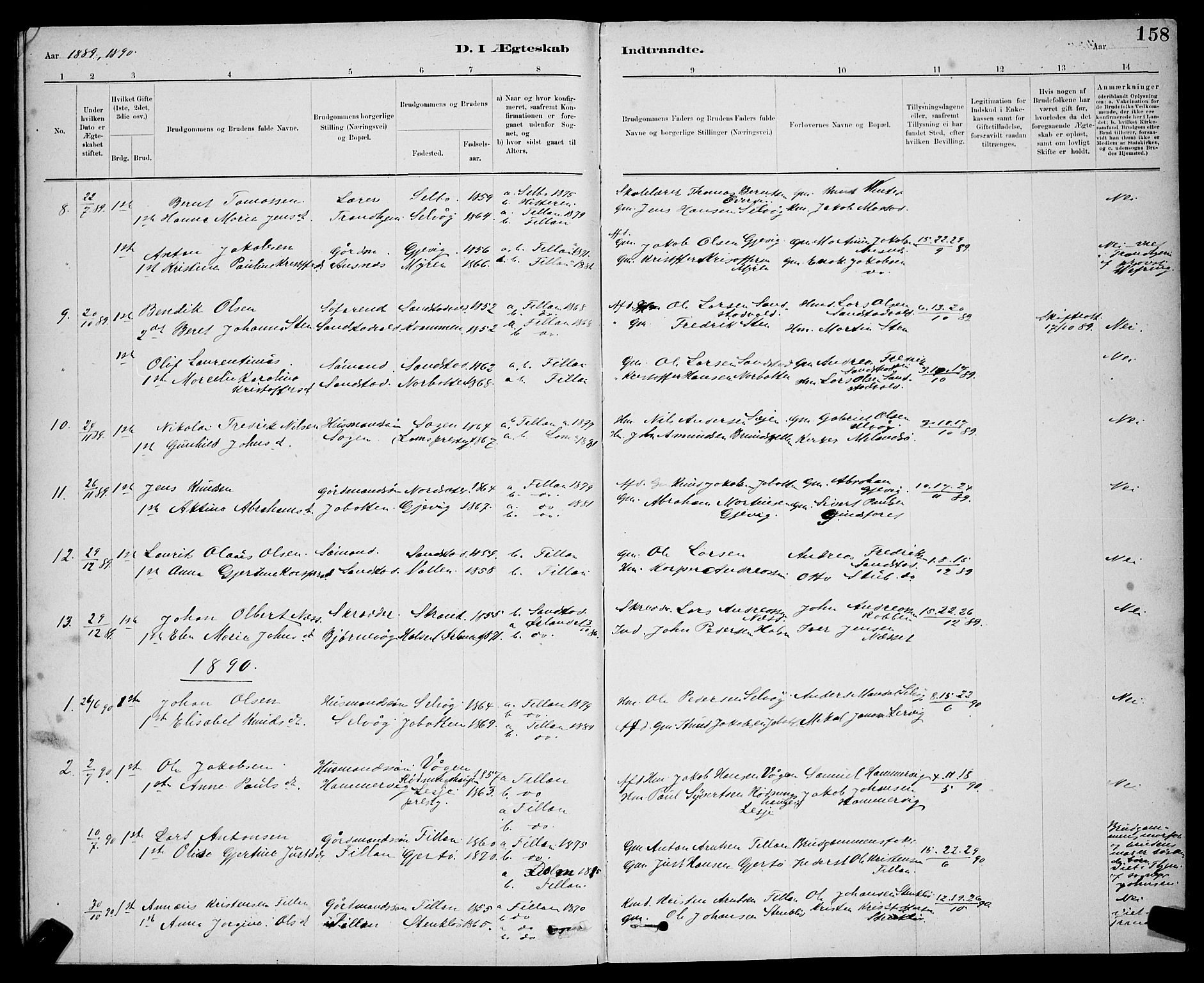Ministerialprotokoller, klokkerbøker og fødselsregistre - Sør-Trøndelag, SAT/A-1456/637/L0562: Parish register (copy) no. 637C03, 1883-1898, p. 158