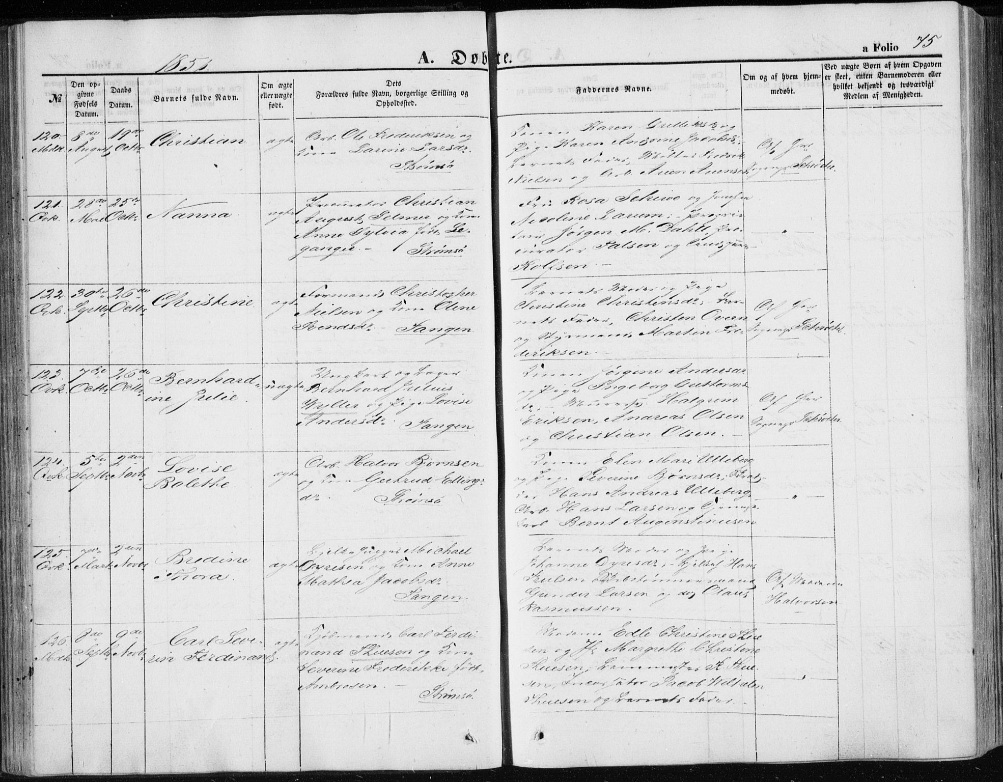 Strømsø kirkebøker, SAKO/A-246/F/Fa/L0014: Parish register (official) no. I 14, 1848-1858, p. 75