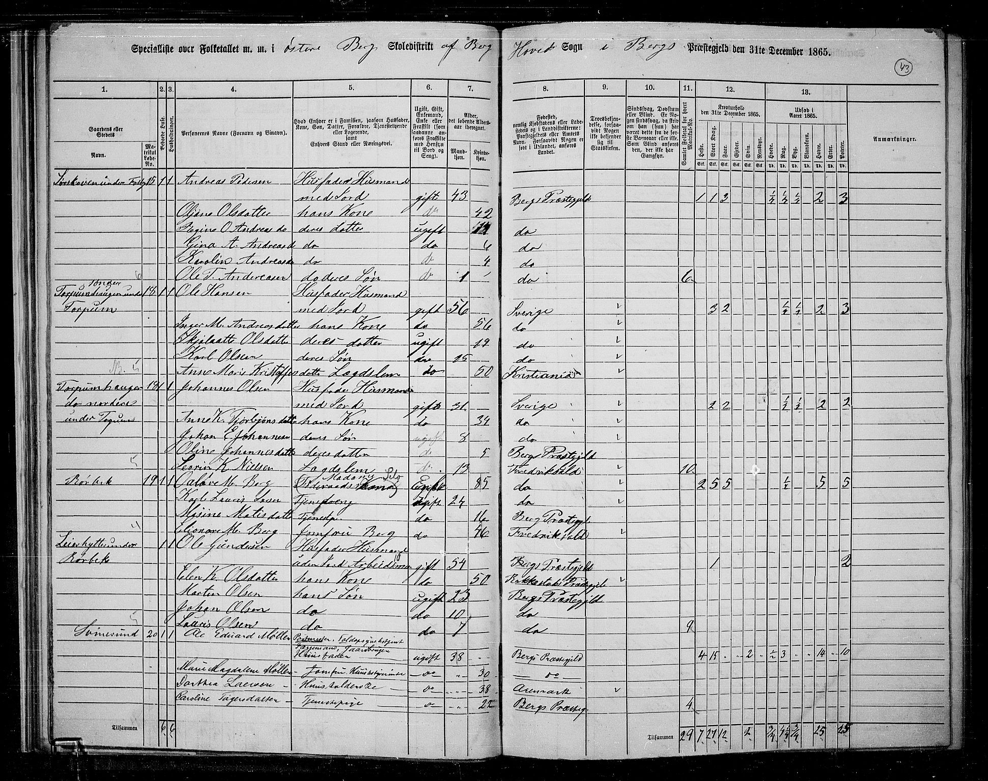 RA, 1865 census for Berg, 1865, p. 40