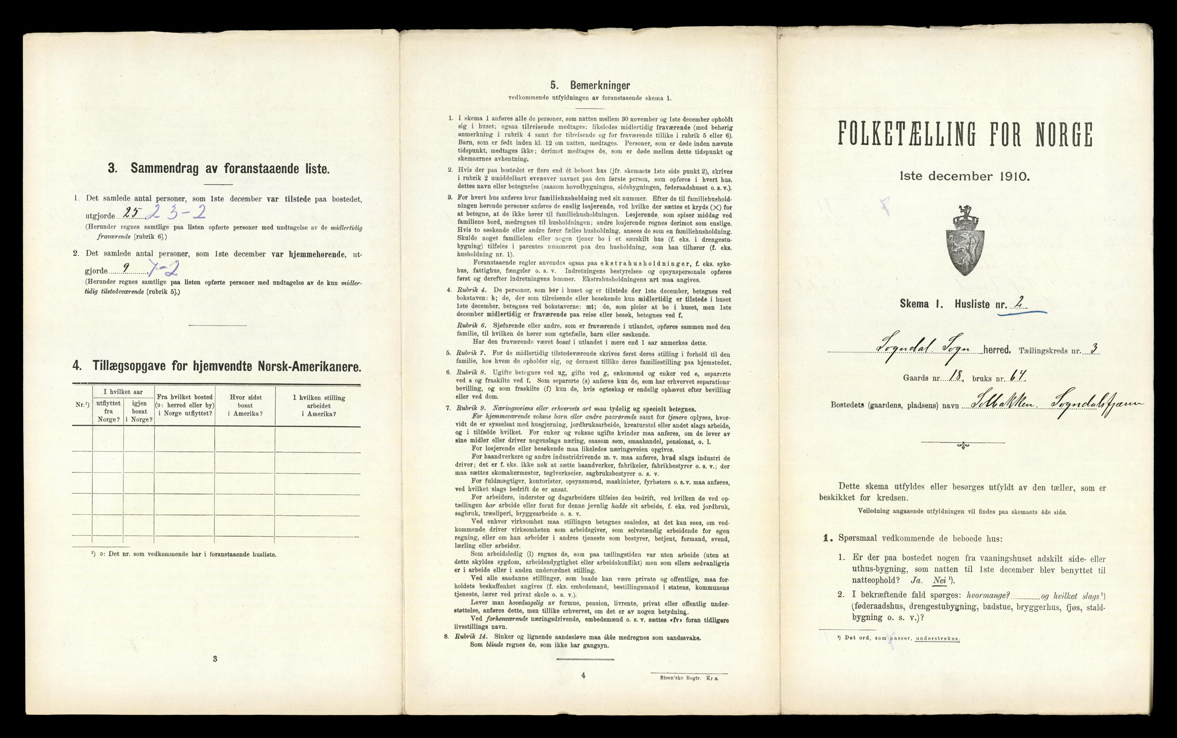 RA, 1910 census for Sogndal, 1910, p. 280