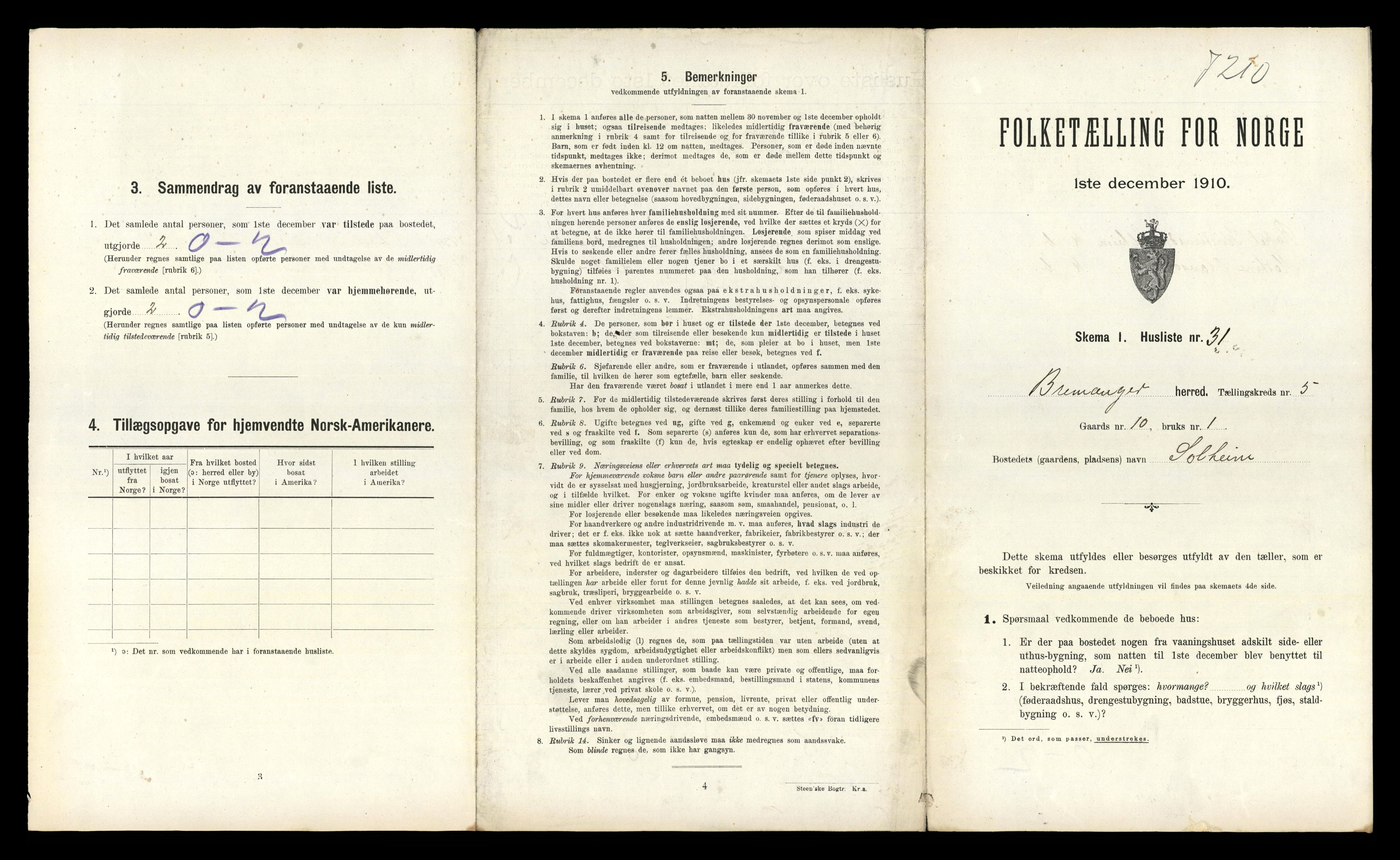 RA, 1910 census for Bremanger, 1910, p. 449