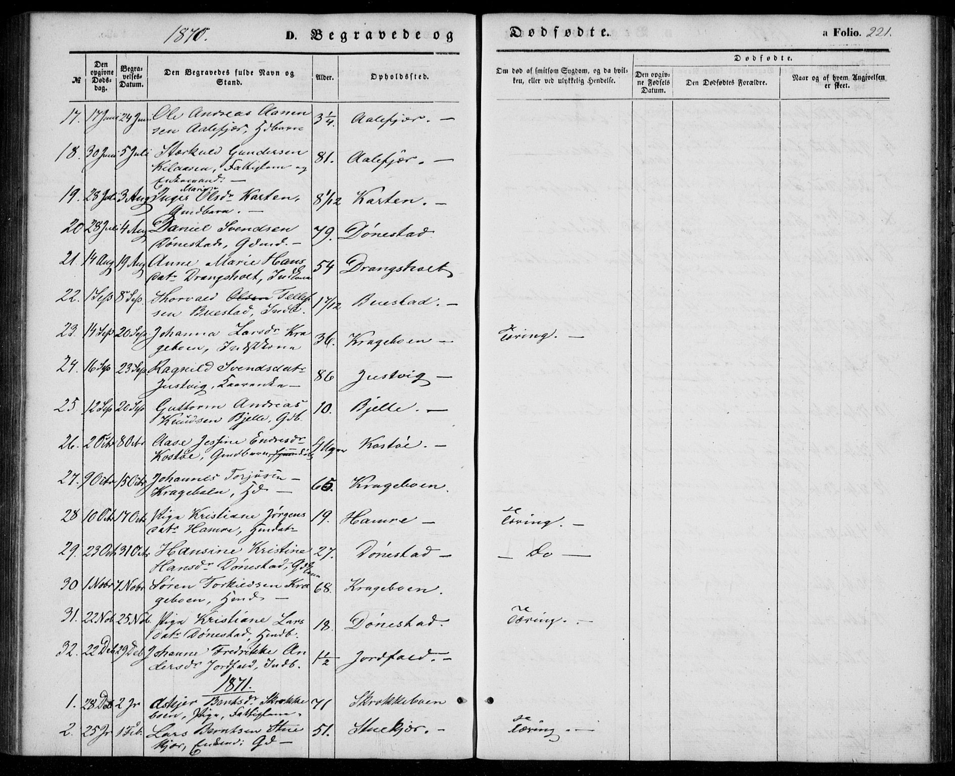 Tveit sokneprestkontor, SAK/1111-0043/F/Fa/L0005: Parish register (official) no. A 5, 1853-1871, p. 221