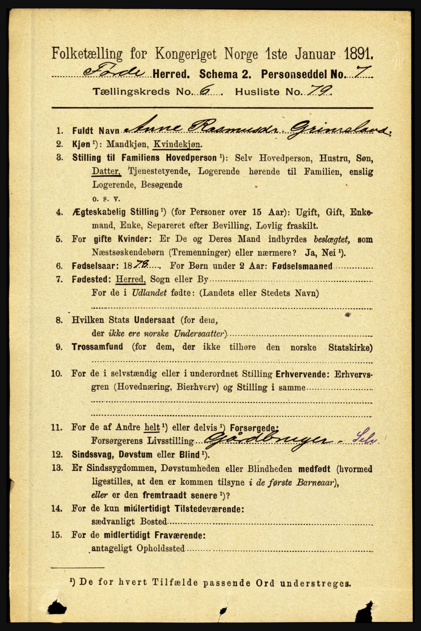 RA, 1891 census for 1432 Førde, 1891, p. 2441