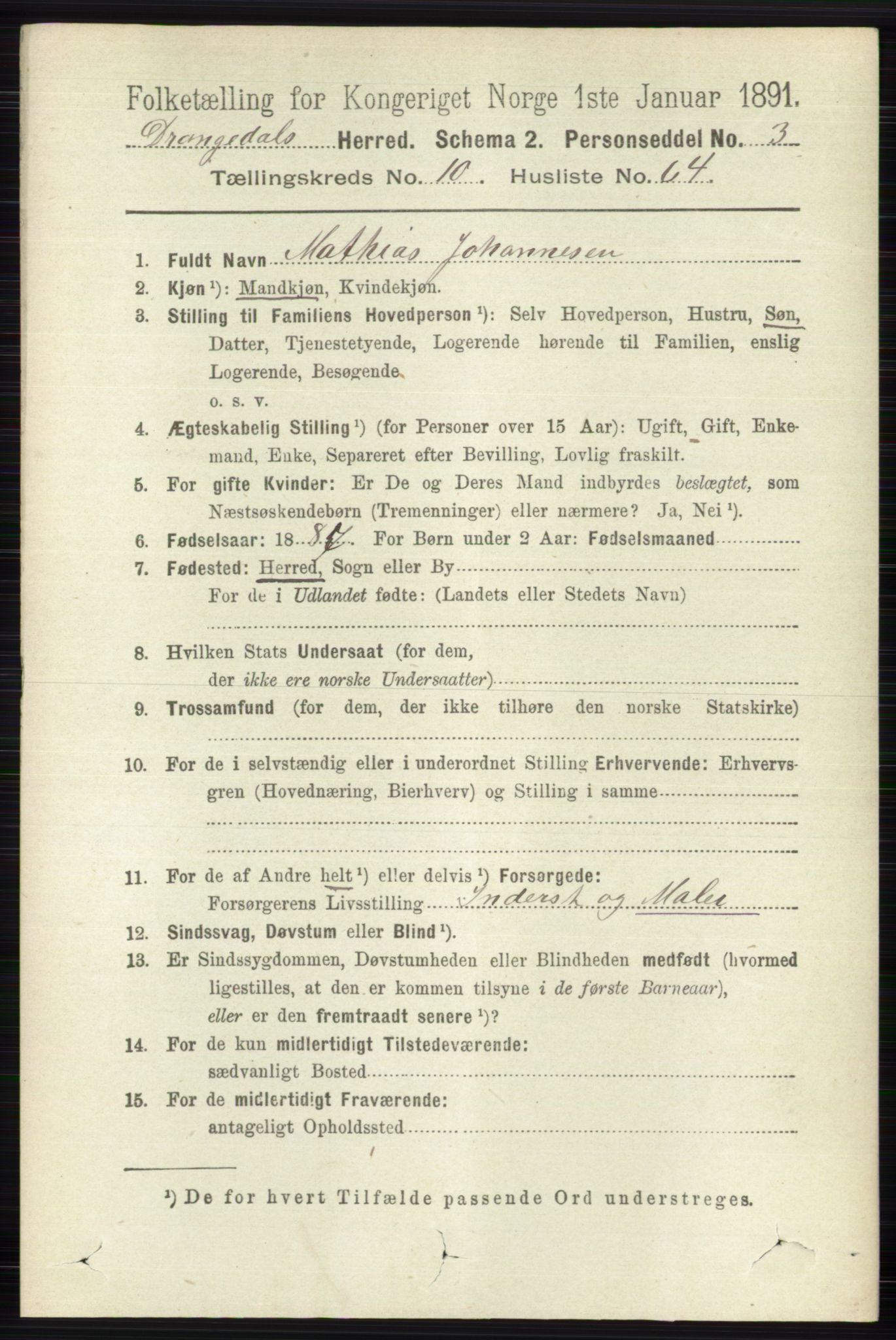 RA, 1891 census for 0817 Drangedal, 1891, p. 3827