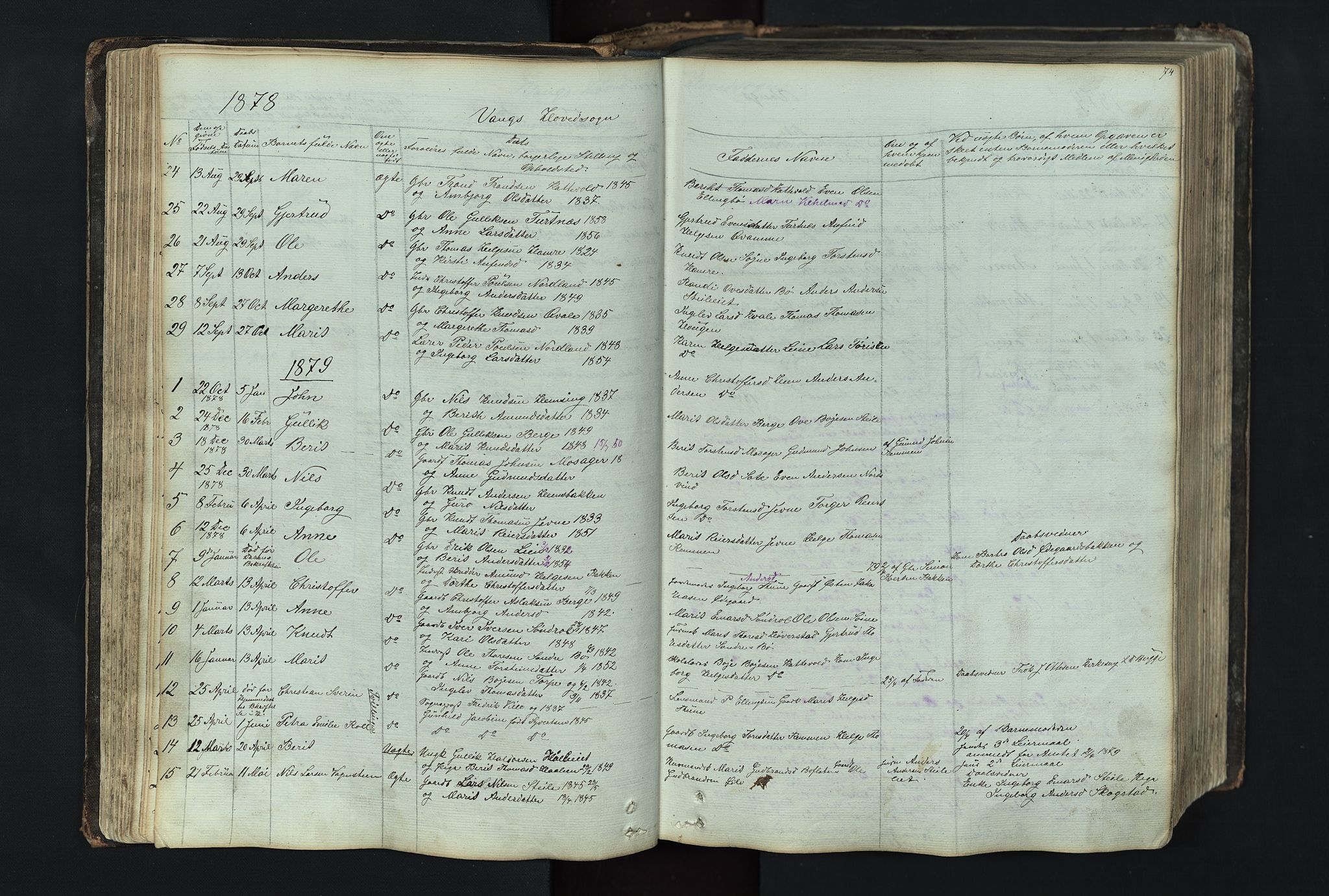 Vang prestekontor, Valdres, SAH/PREST-140/H/Hb/L0004: Parish register (copy) no. 4, 1835-1892, p. 74
