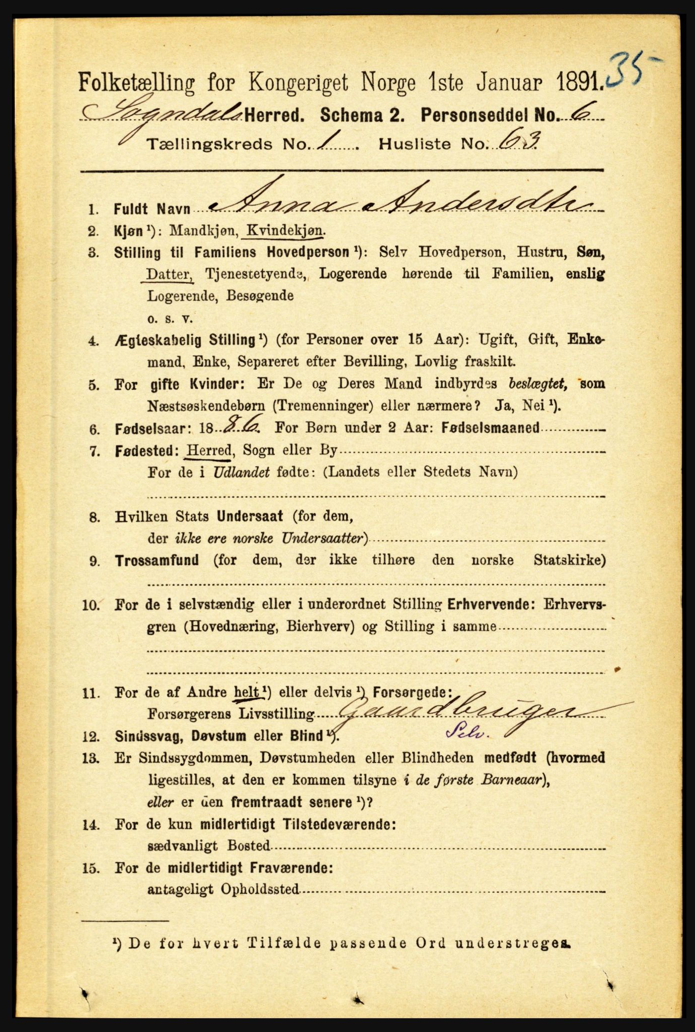 RA, 1891 census for 1420 Sogndal, 1891, p. 425