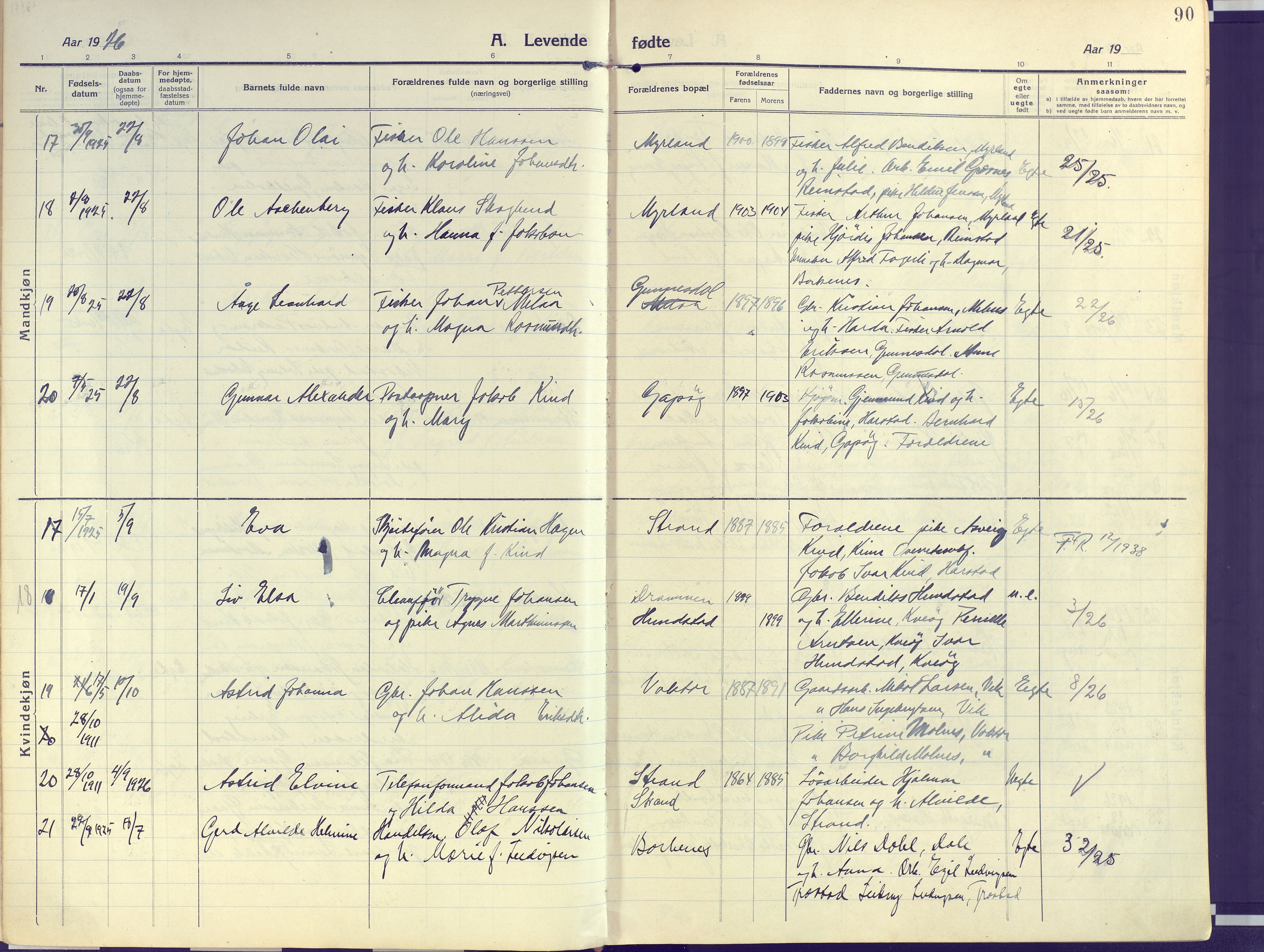 Kvæfjord sokneprestkontor, SATØ/S-1323/G/Ga/Gaa/L0007kirke: Parish register (official) no. 7, 1915-1931, p. 90