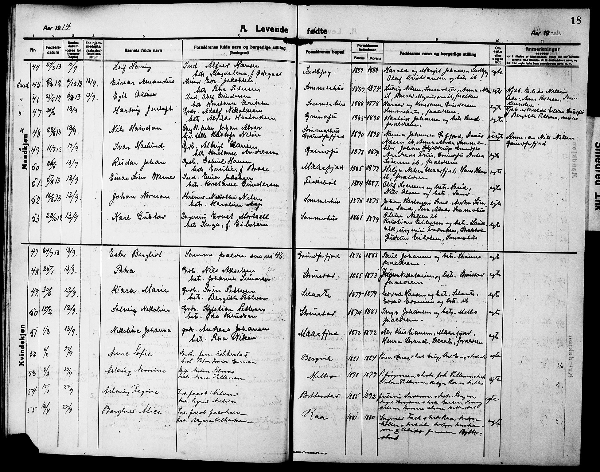 Ministerialprotokoller, klokkerbøker og fødselsregistre - Nordland, AV/SAT-A-1459/888/L1269: Parish register (copy) no. 888C07, 1913-1927, p. 18