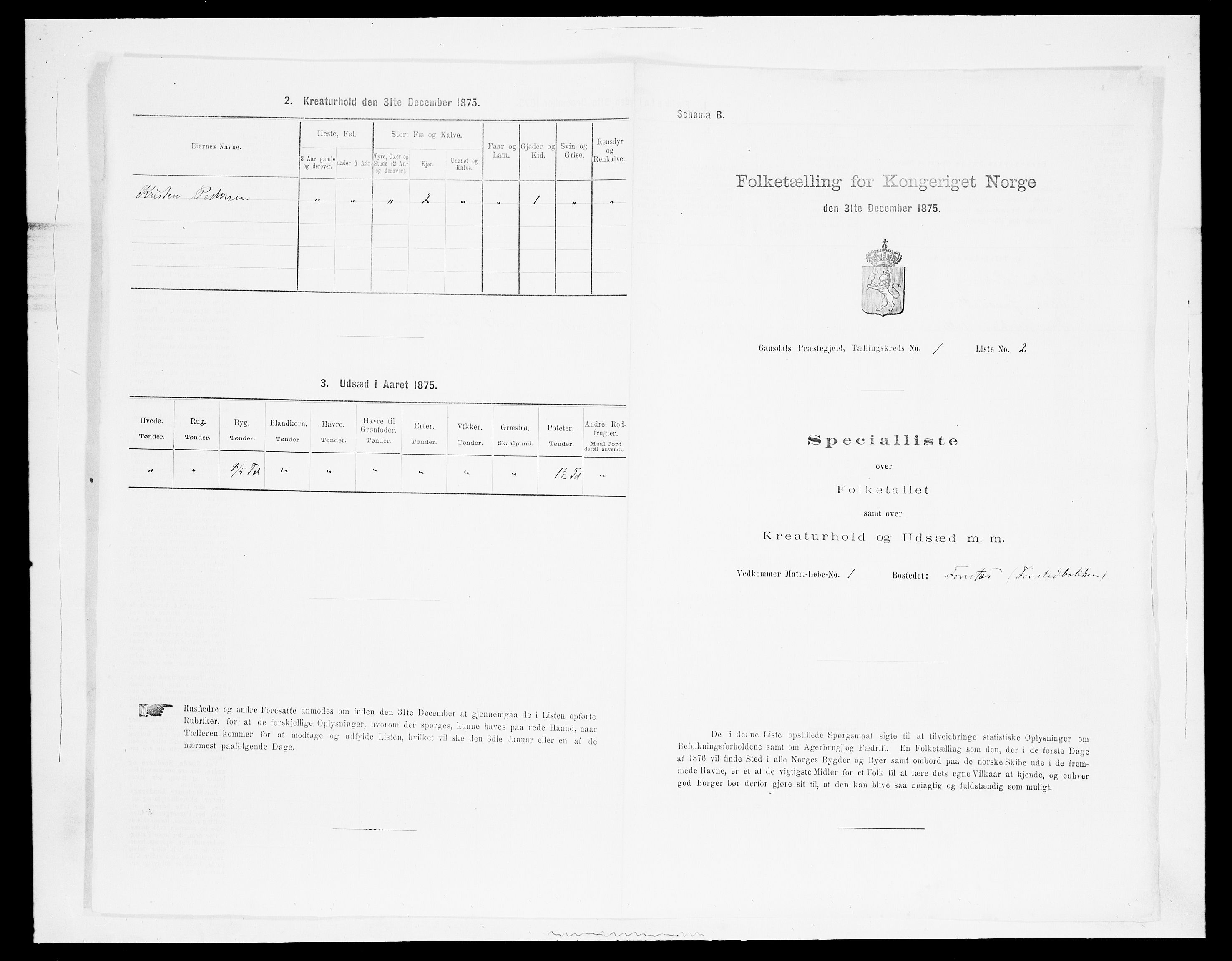 SAH, 1875 census for 0522P Gausdal, 1875, p. 147