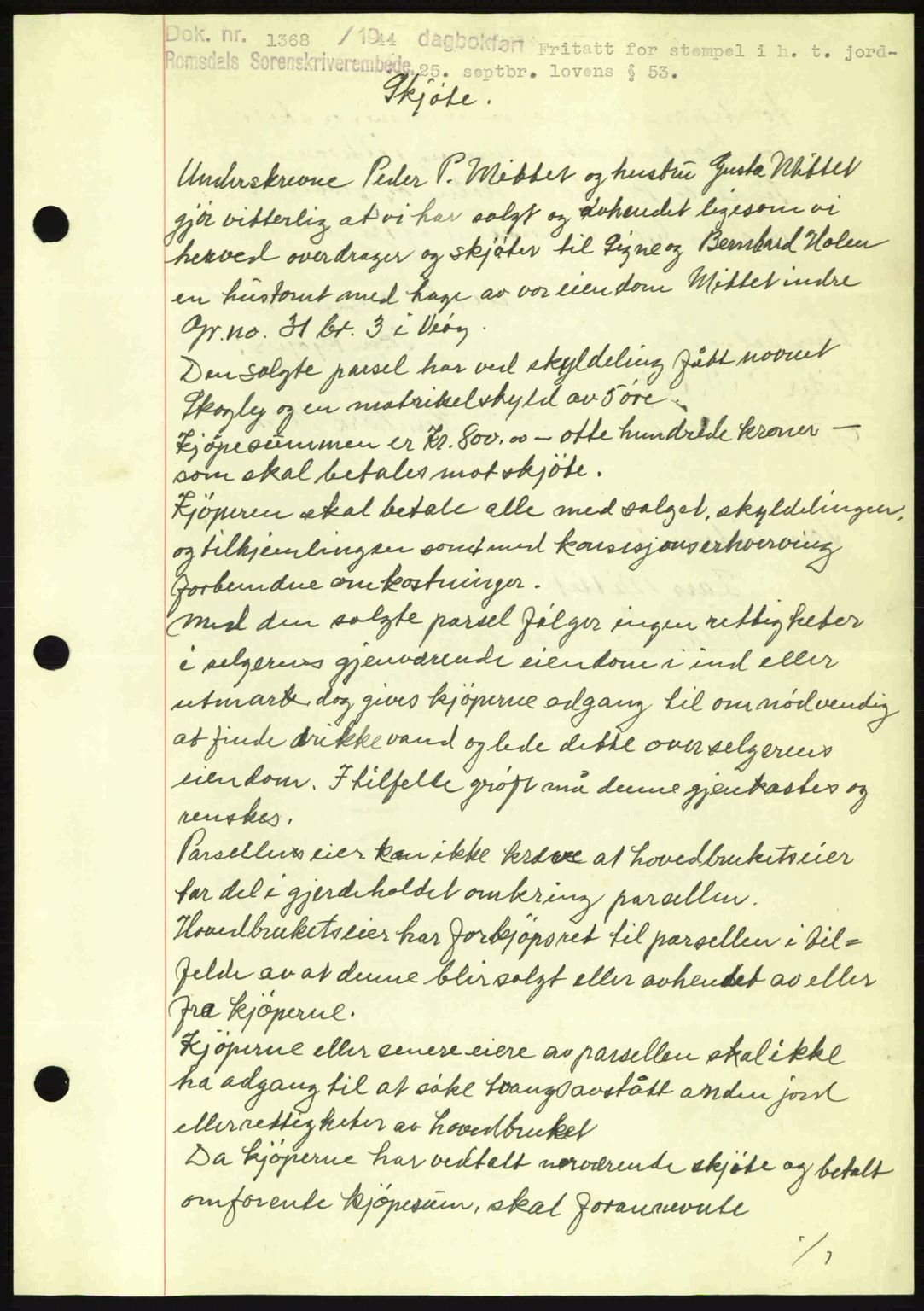 Romsdal sorenskriveri, SAT/A-4149/1/2/2C: Mortgage book no. A16, 1944-1944, Diary no: : 1368/1944