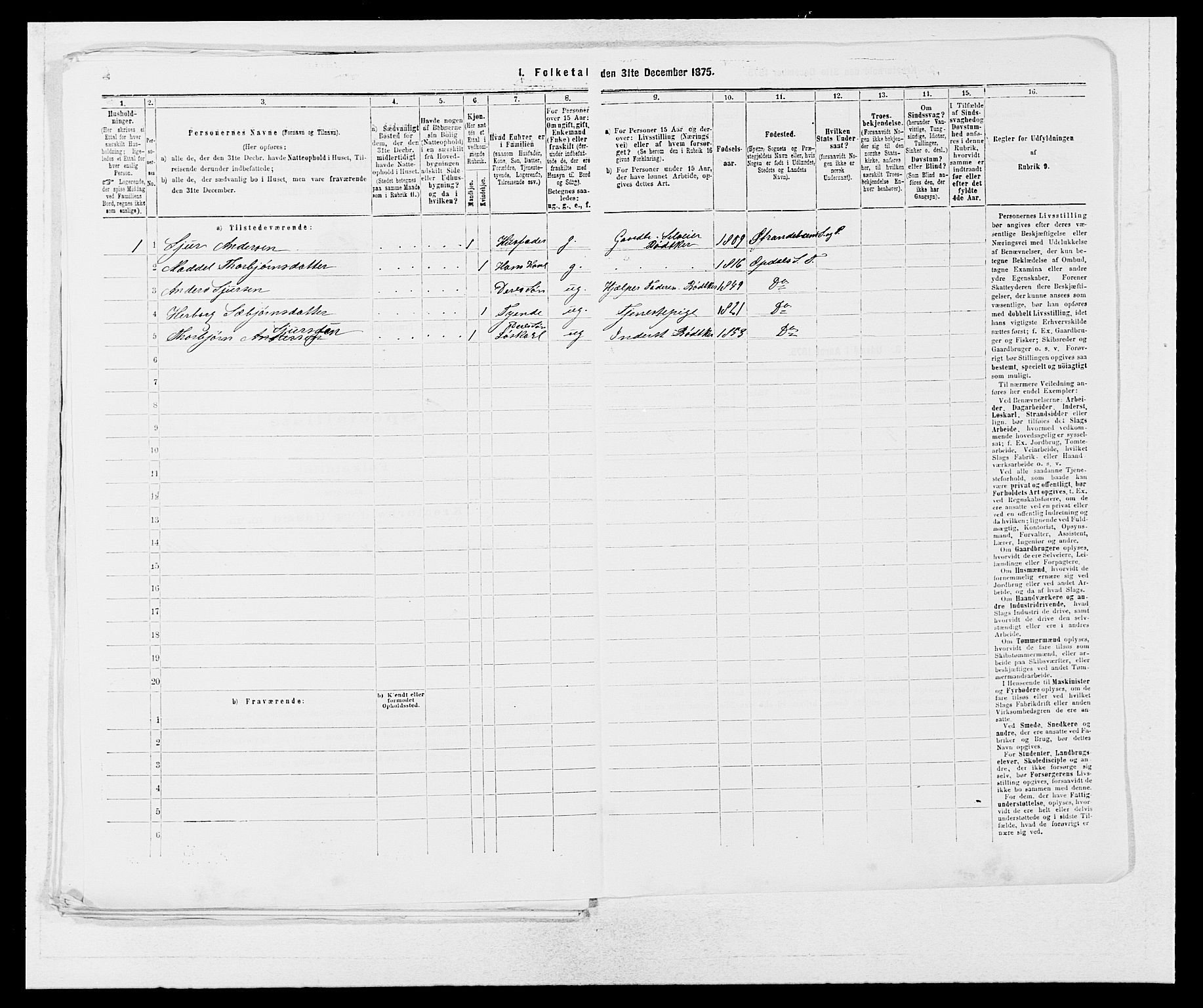 SAB, 1875 census for 1223P Tysnes, 1875, p. 427