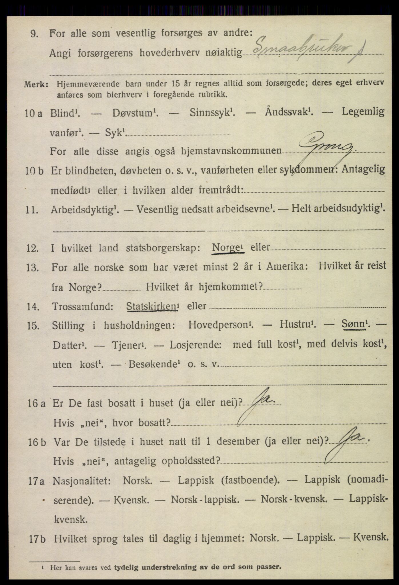 SAT, 1920 census for Grong, 1920, p. 1236