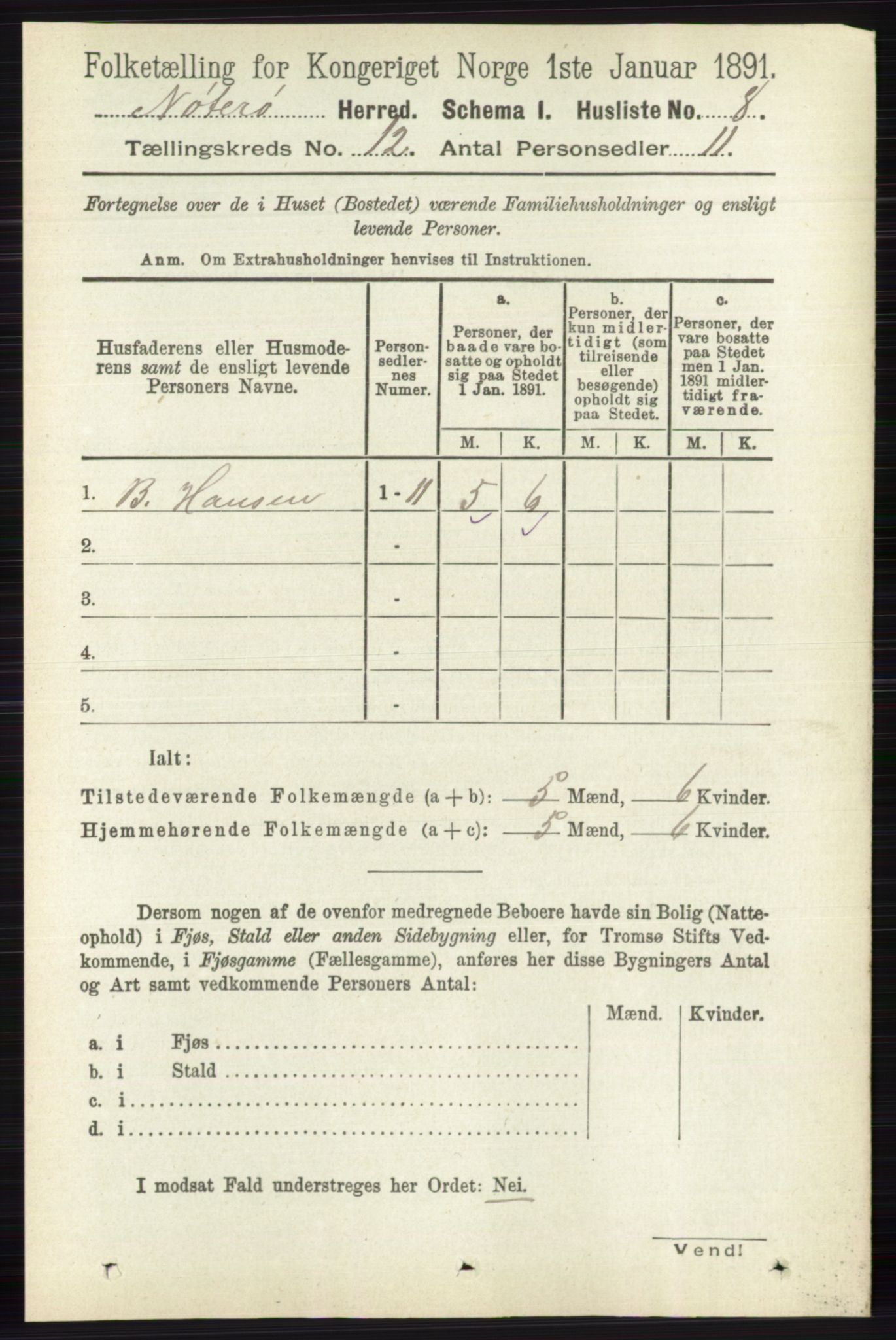 RA, 1891 census for 0722 Nøtterøy, 1891, p. 6285