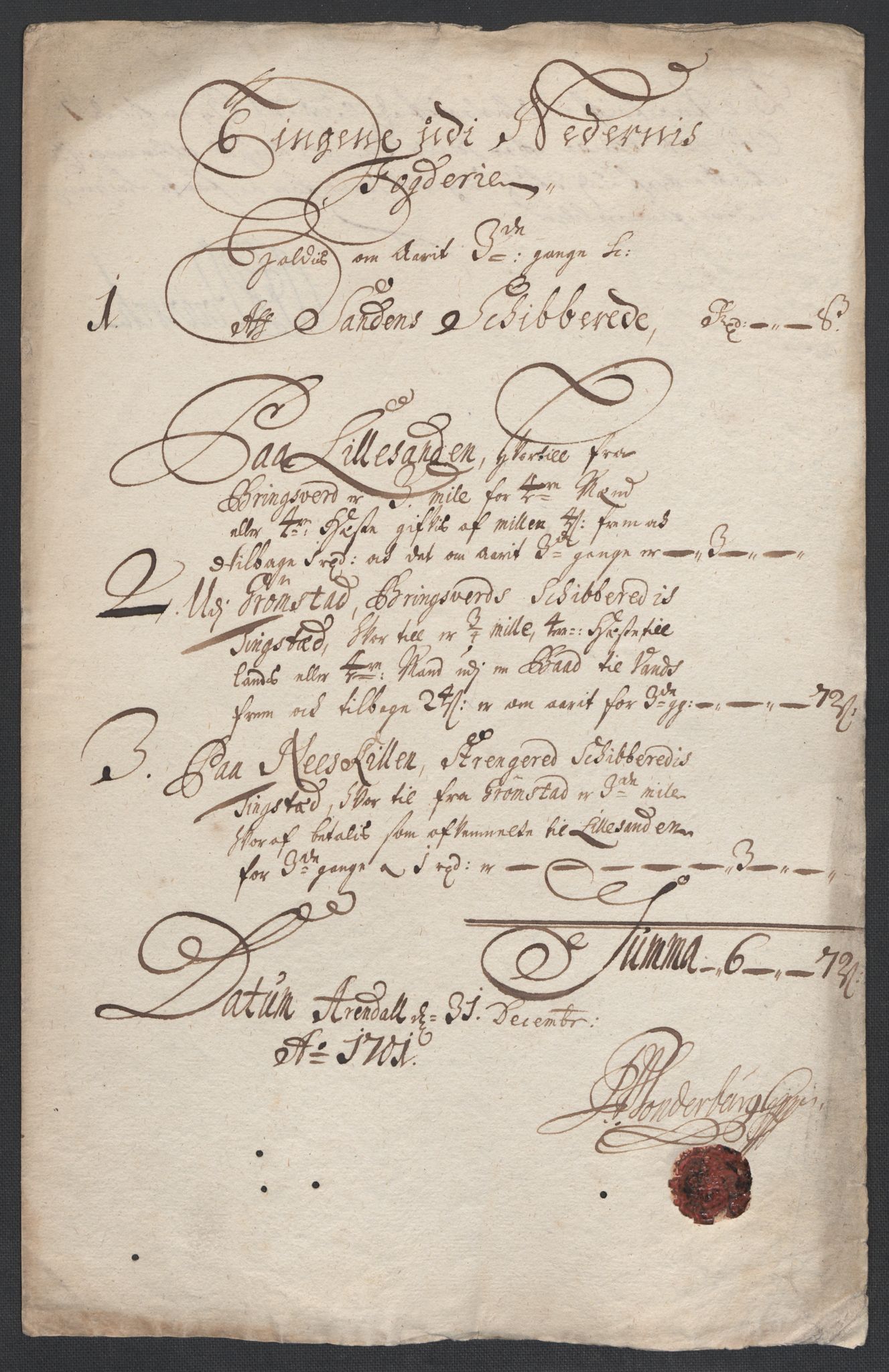 Rentekammeret inntil 1814, Reviderte regnskaper, Fogderegnskap, AV/RA-EA-4092/R39/L2315: Fogderegnskap Nedenes, 1700-1701, p. 158