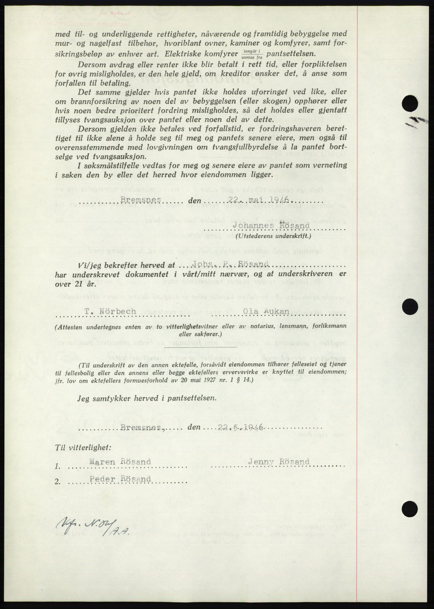 Nordmøre sorenskriveri, AV/SAT-A-4132/1/2/2Ca: Mortgage book no. B94, 1946-1946, Diary no: : 908/1946