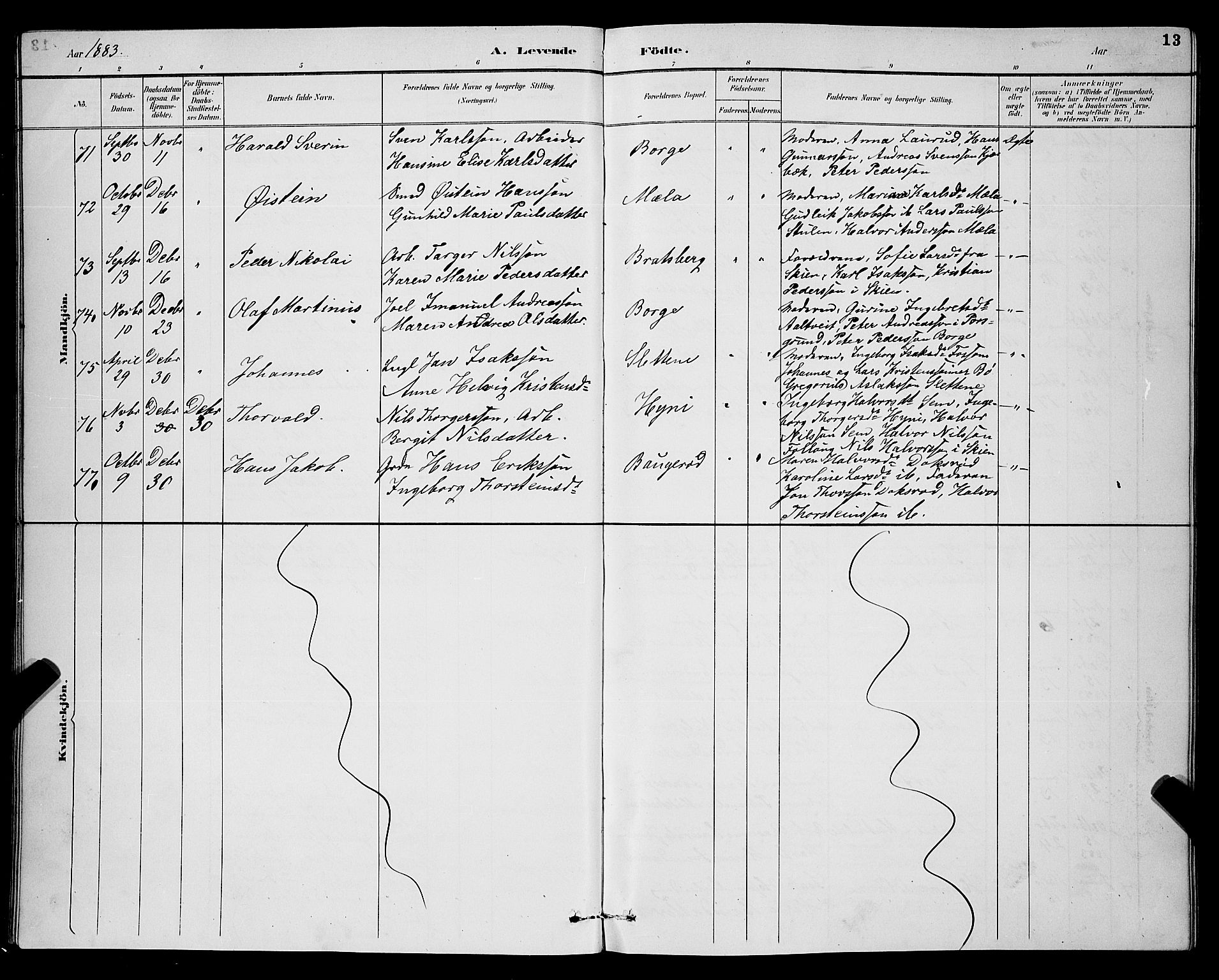 Gjerpen kirkebøker, AV/SAKO-A-265/G/Ga/L0002: Parish register (copy) no. I 2, 1883-1900, p. 13