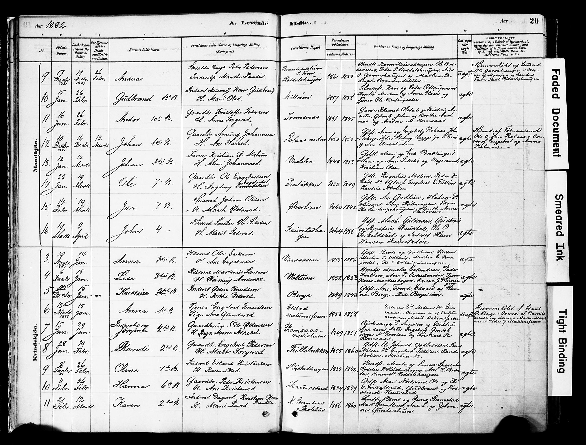 Ringebu prestekontor, AV/SAH-PREST-082/H/Ha/Haa/L0008: Parish register (official) no. 8, 1878-1898, p. 20