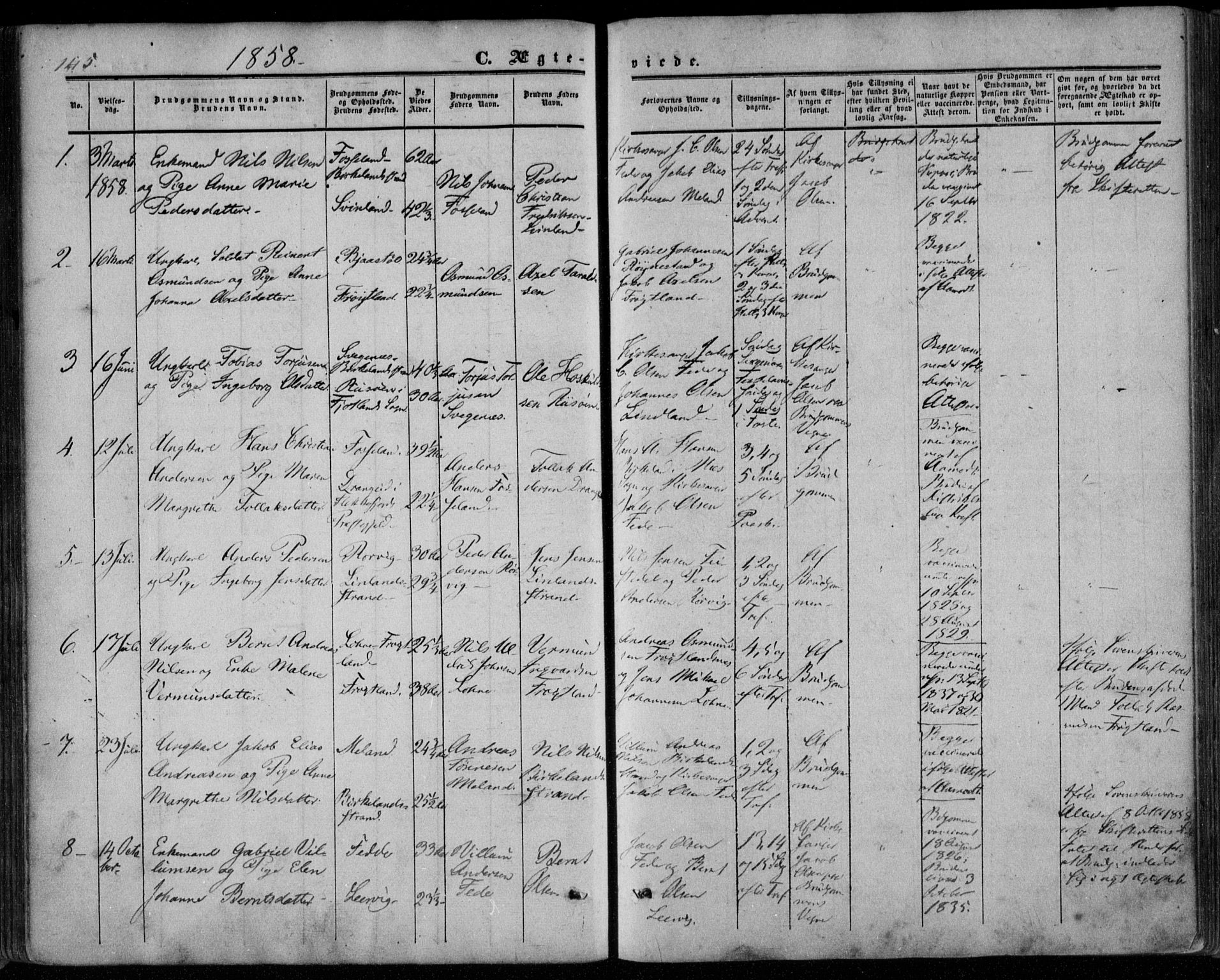 Kvinesdal sokneprestkontor, AV/SAK-1111-0026/F/Fa/Faa/L0002: Parish register (official) no. A 2, 1850-1876, p. 145