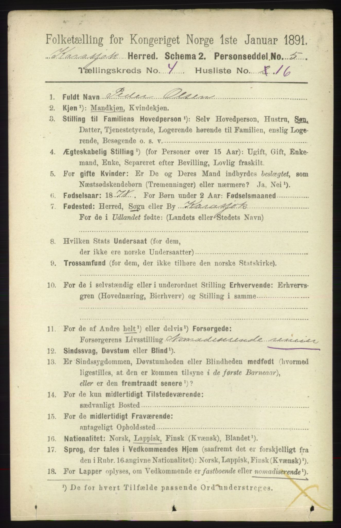 RA, 1891 census for 2021 Karasjok, 1891, p. 796