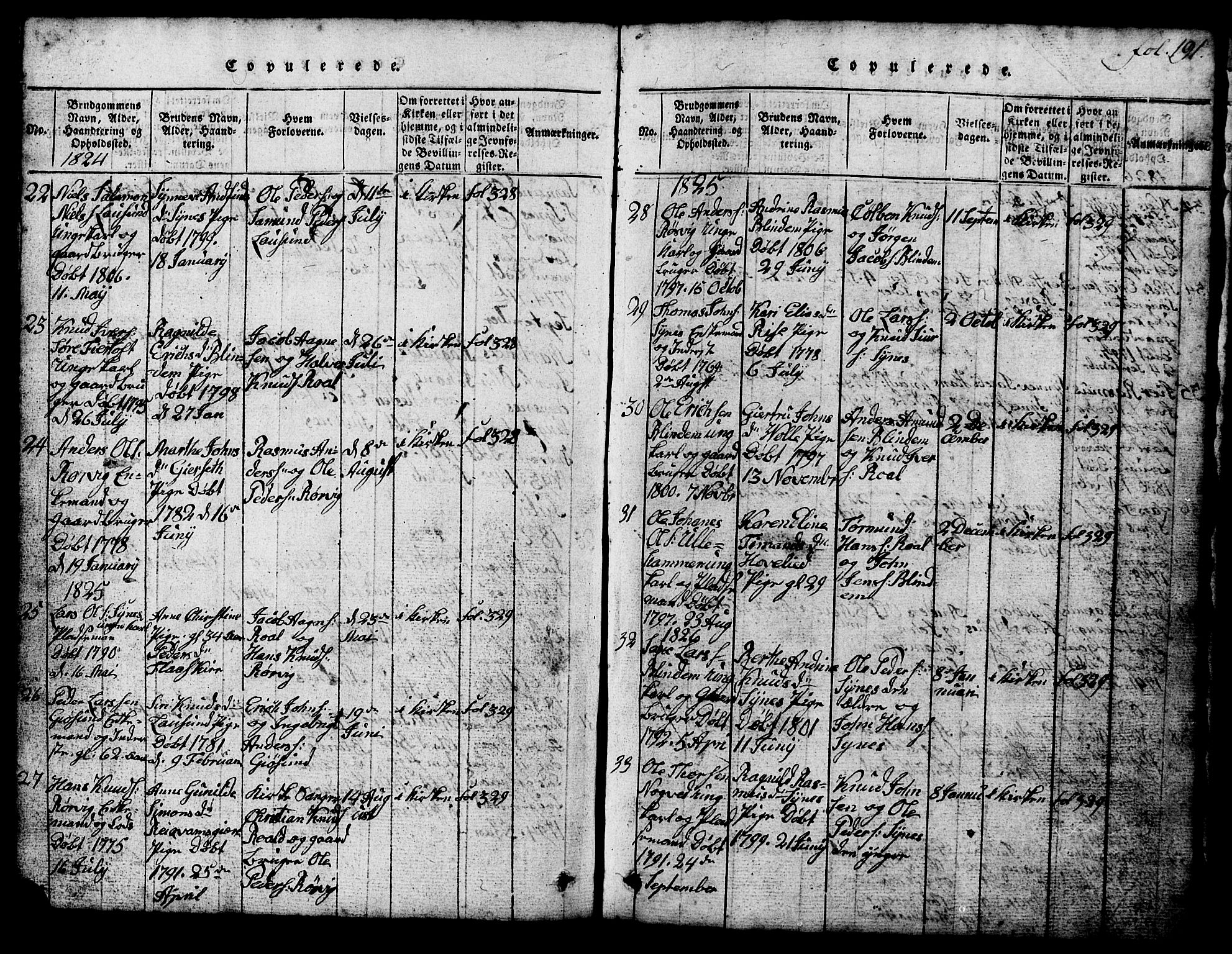Ministerialprotokoller, klokkerbøker og fødselsregistre - Møre og Romsdal, SAT/A-1454/537/L0520: Parish register (copy) no. 537C01, 1819-1868, p. 191