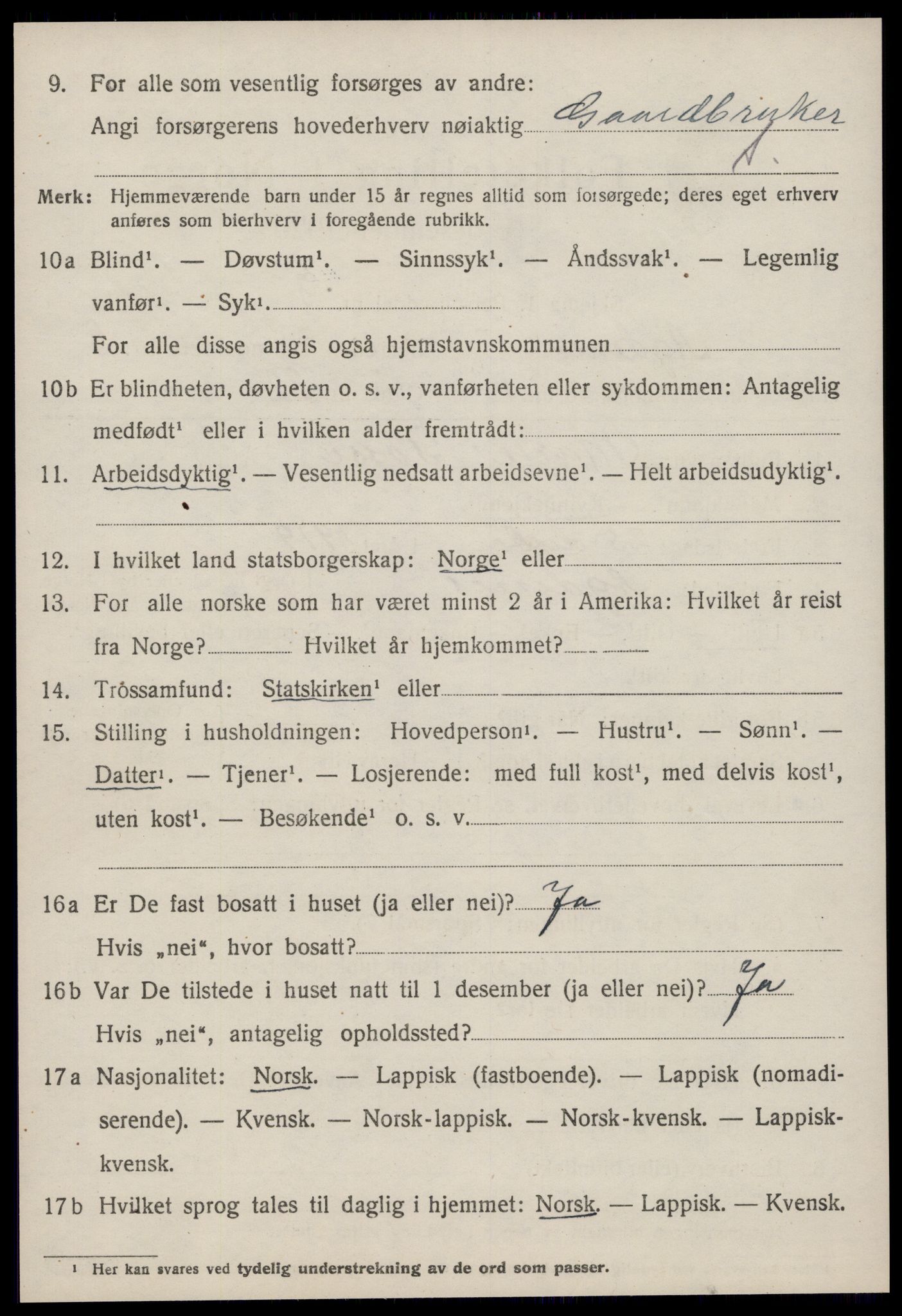 SAT, 1920 census for Agdenes, 1920, p. 2270