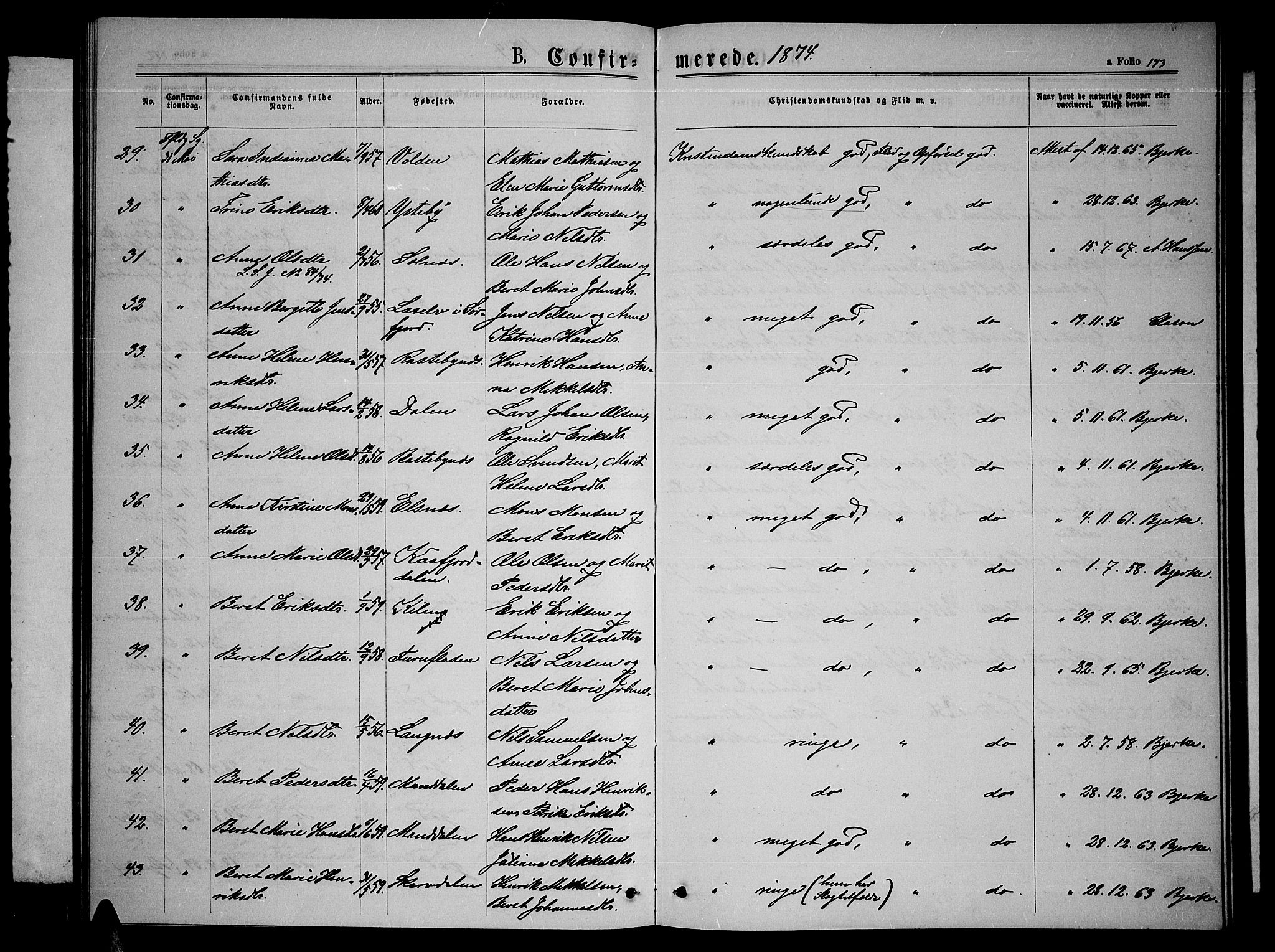 Lyngen sokneprestembete, AV/SATØ-S-1289/H/He/Heb/L0004klokker: Parish register (copy) no. 4, 1868-1878, p. 173