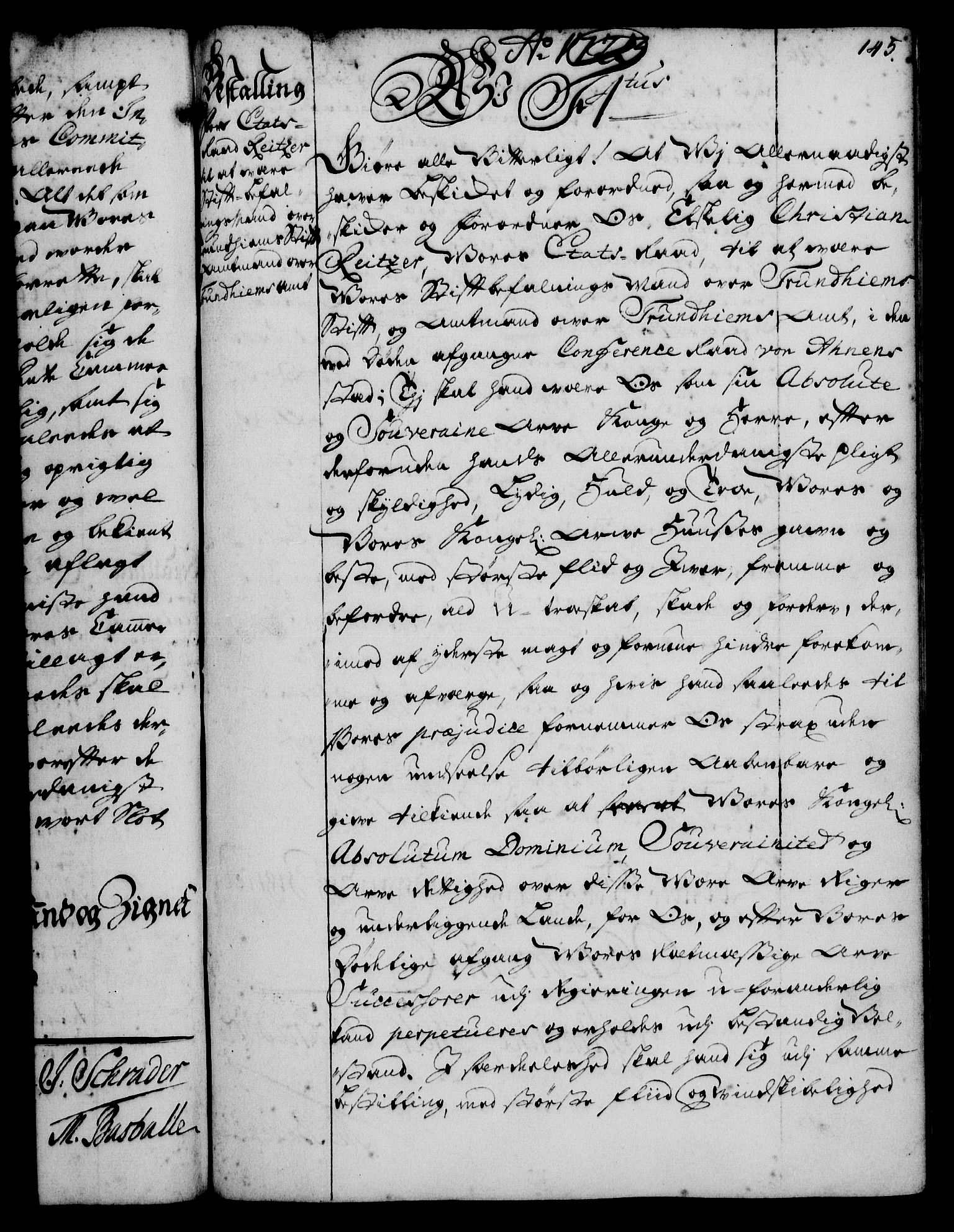 Rentekammeret, Kammerkanselliet, RA/EA-3111/G/Gg/Gge/L0001: Norsk bestallingsprotokoll med register (merket RK 53.25), 1720-1730, p. 145