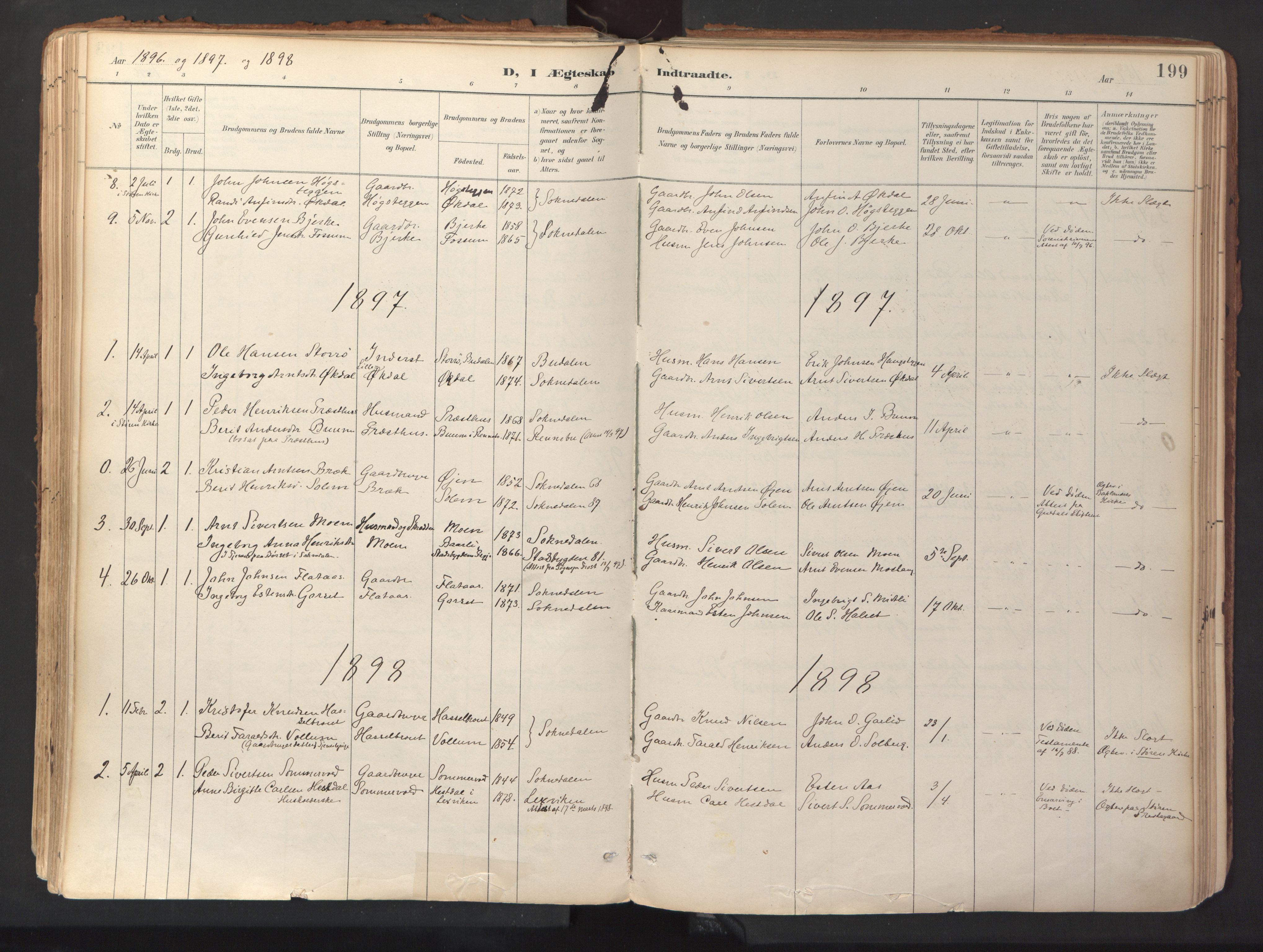 Ministerialprotokoller, klokkerbøker og fødselsregistre - Sør-Trøndelag, SAT/A-1456/689/L1041: Parish register (official) no. 689A06, 1891-1923, p. 199
