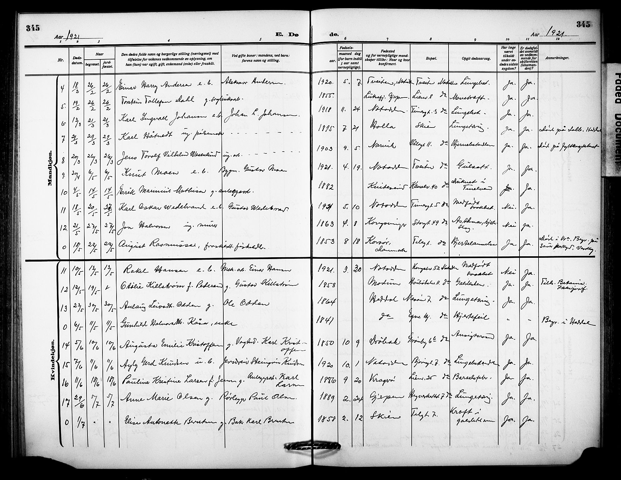 Notodden kirkebøker, AV/SAKO-A-290/G/Ga/L0001: Parish register (copy) no. 1, 1912-1923, p. 345