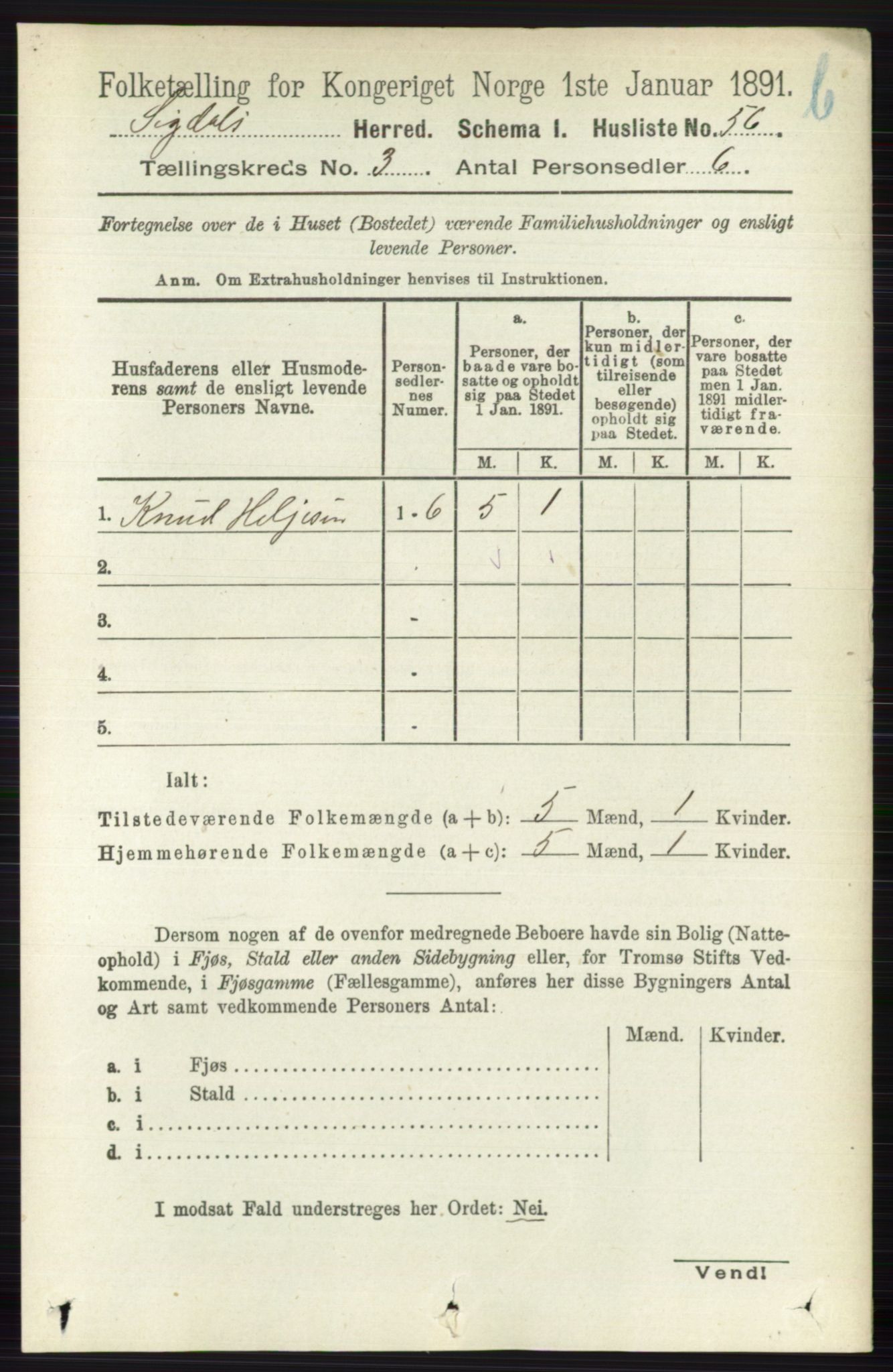 RA, 1891 census for 0621 Sigdal, 1891, p. 4302