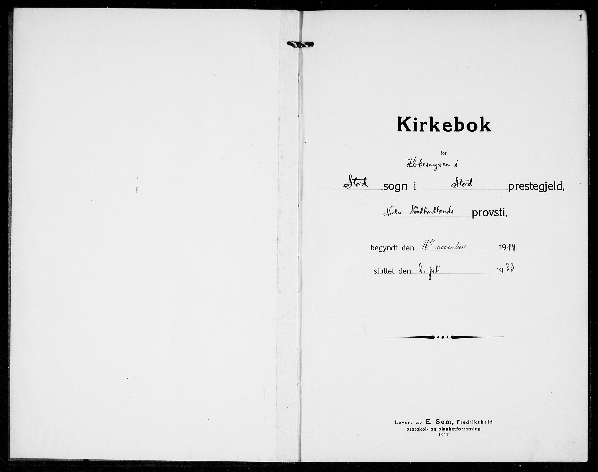 Stord sokneprestembete, AV/SAB-A-78201/H/Hab: Parish register (copy) no. A 4, 1919-1933, p. 1