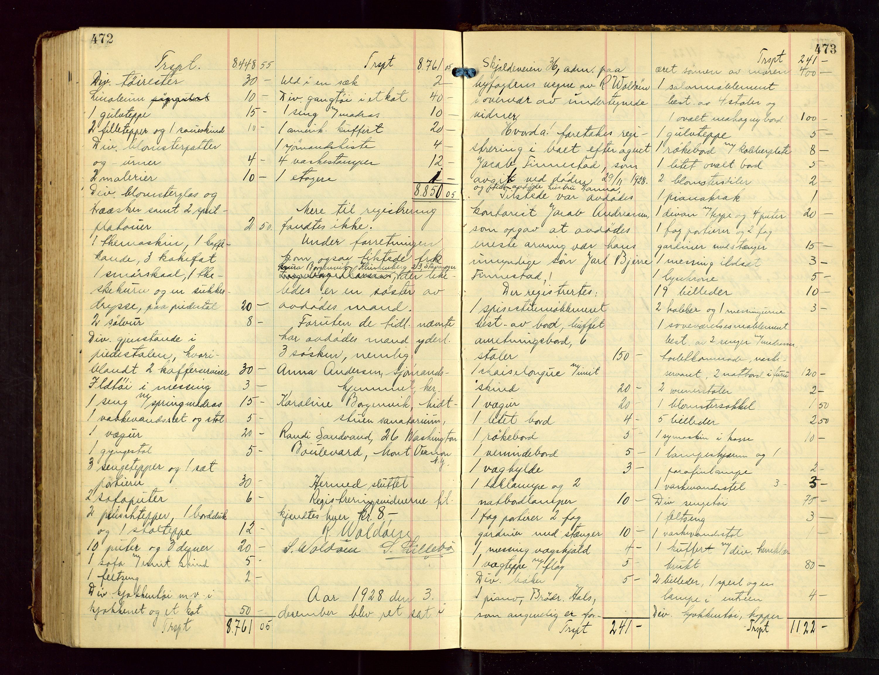 Haugesund tingrett, AV/SAST-A-101415/01/IV/IVB/L0005: Skifteregistreringsprotokoll, med register, 1923-1929, p. 472-473