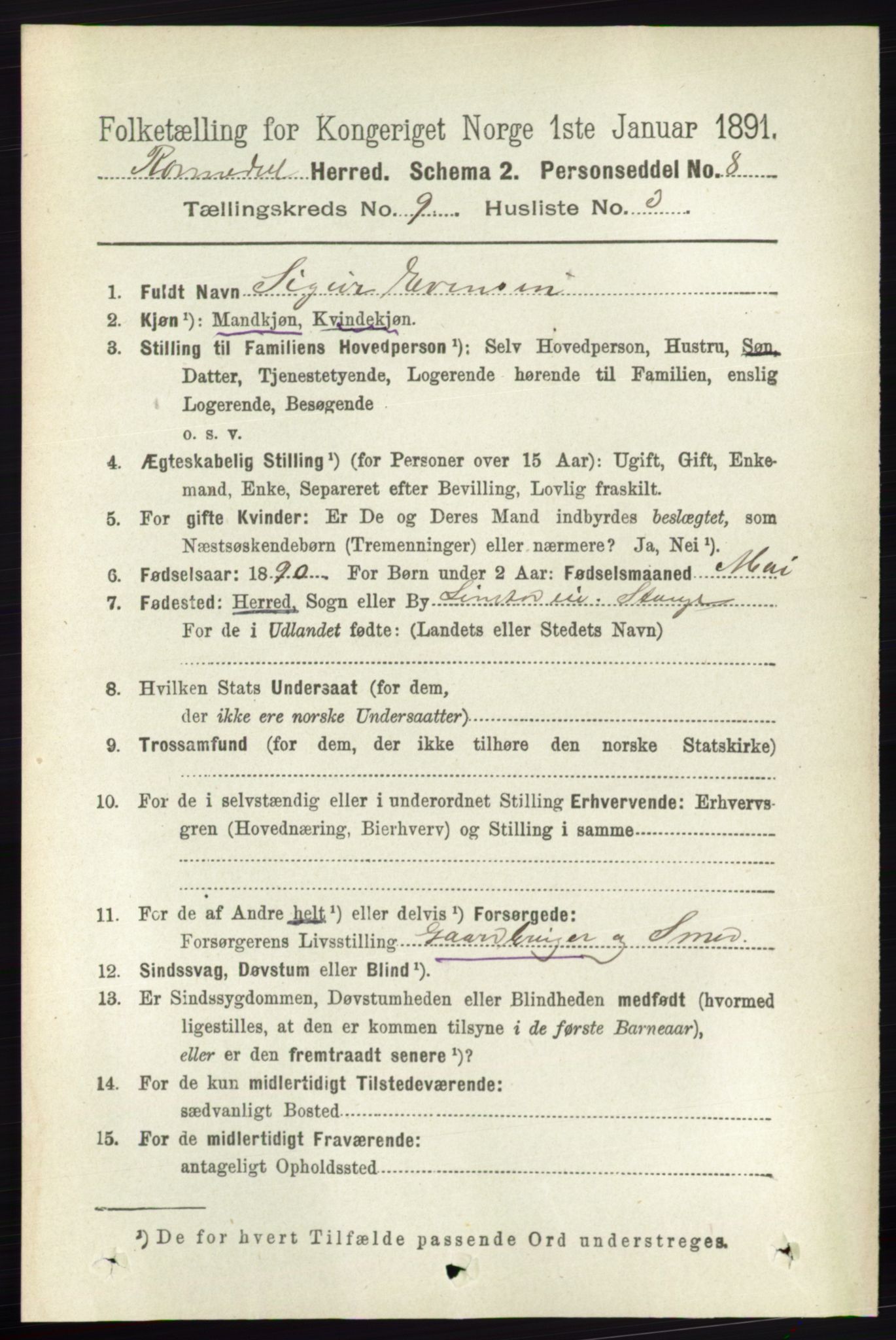 RA, 1891 census for 0416 Romedal, 1891, p. 4332