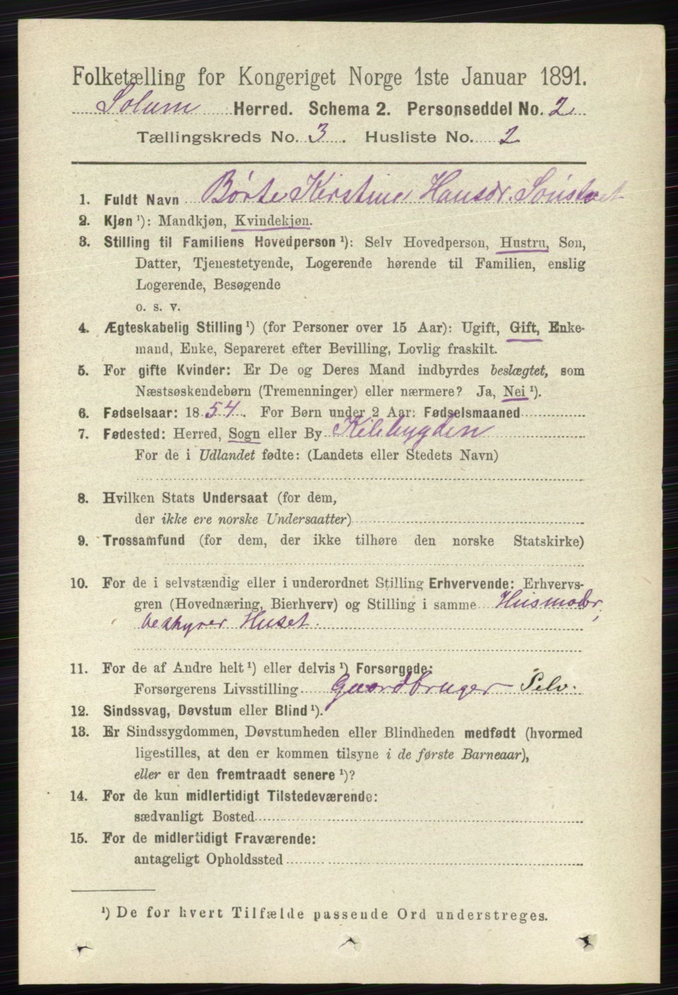 RA, 1891 census for 0818 Solum, 1891, p. 353