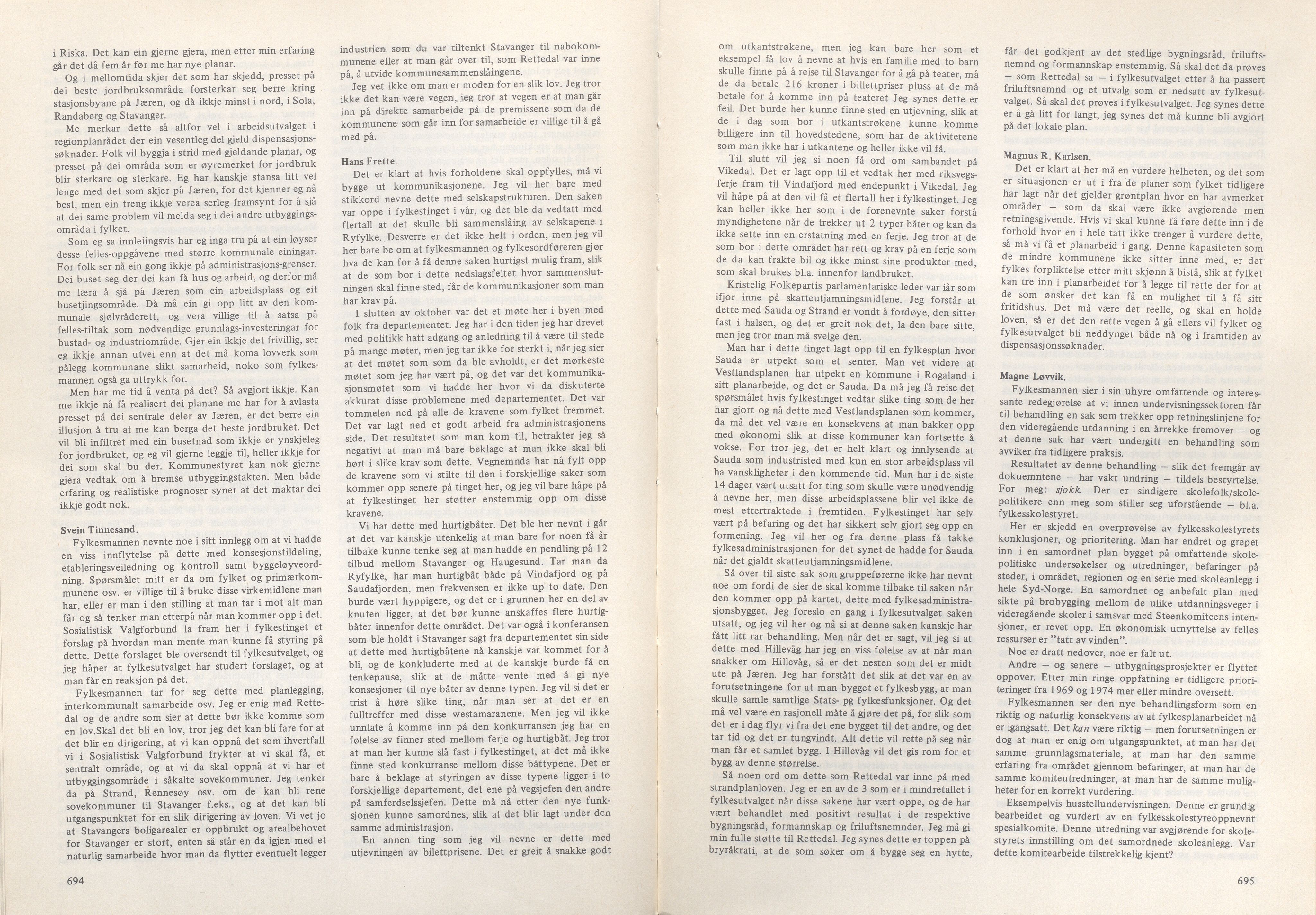 Rogaland fylkeskommune - Fylkesrådmannen , IKAR/A-900/A/Aa/Aaa/L0094: Møtebok , 1974, p. 694-695