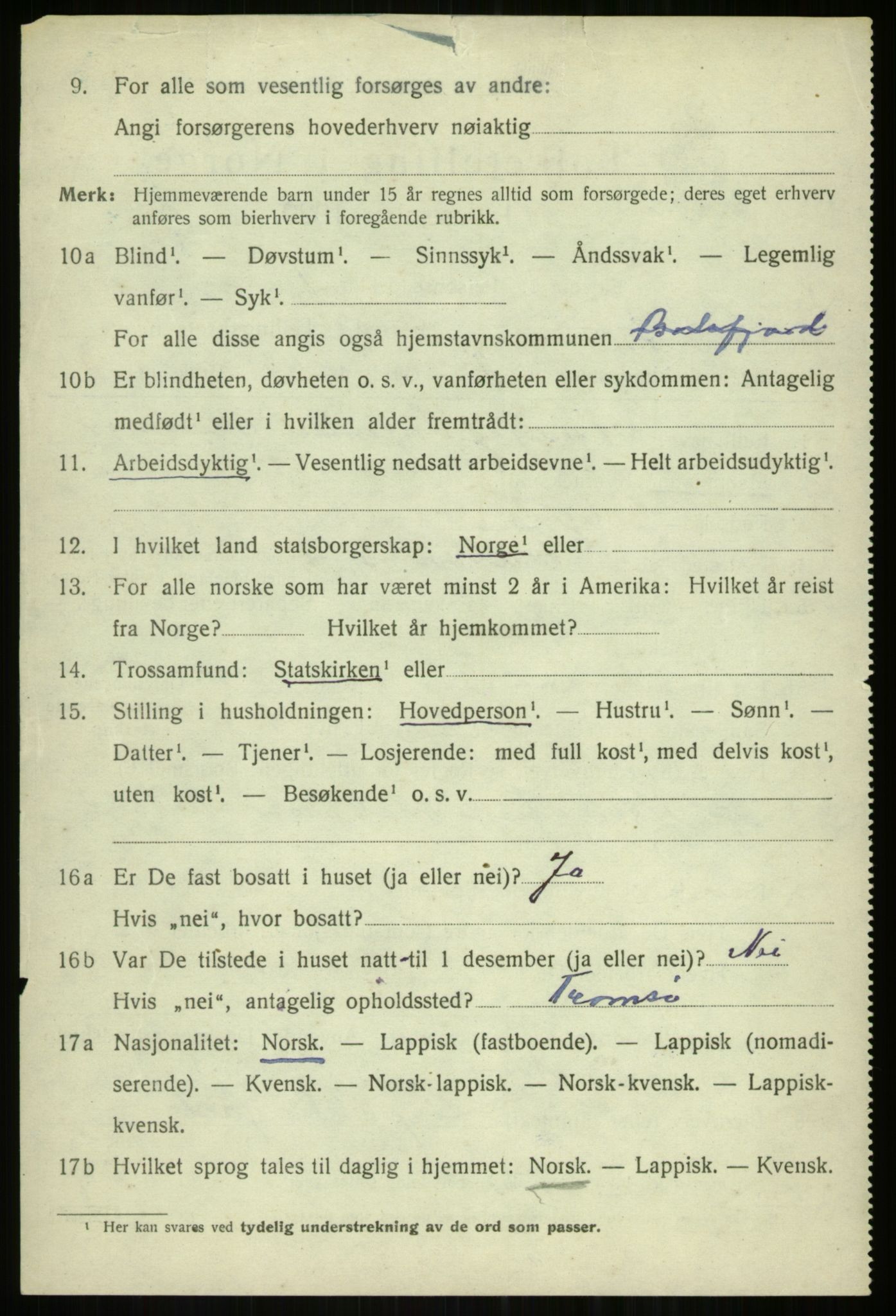 SATØ, 1920 census for Balsfjord, 1920, p. 7597
