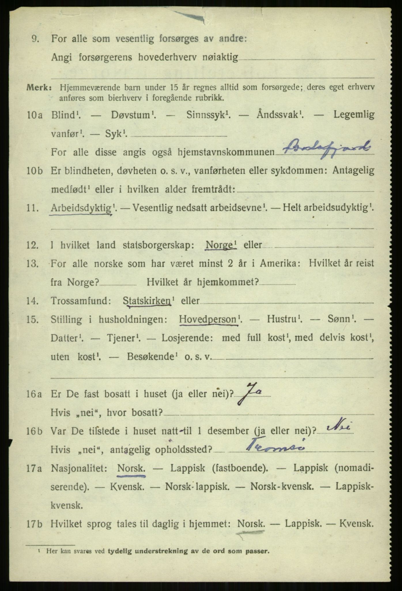 SATØ, 1920 census for Balsfjord, 1920, p. 7597