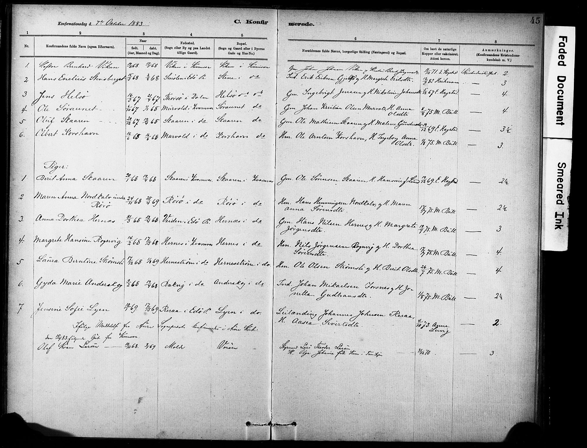 Ministerialprotokoller, klokkerbøker og fødselsregistre - Sør-Trøndelag, SAT/A-1456/635/L0551: Parish register (official) no. 635A01, 1882-1899, p. 45