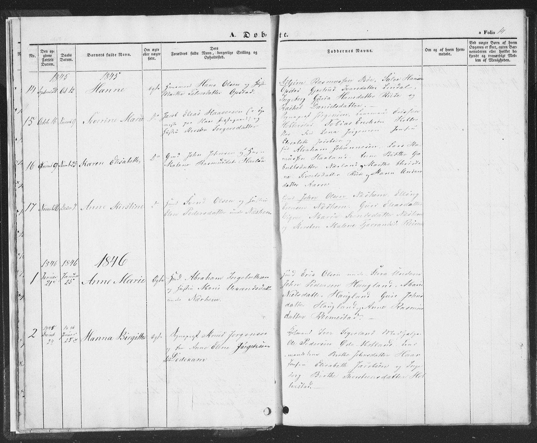 Hå sokneprestkontor, AV/SAST-A-101801/001/30BA/L0006: Parish register (official) no. A 5, 1842-1853, p. 14