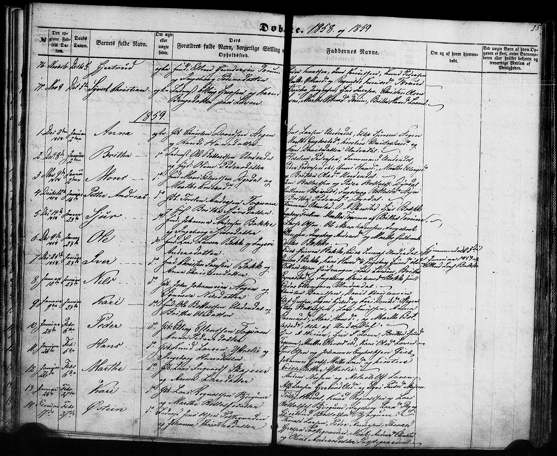 Aurland sokneprestembete, SAB/A-99937/H/Ha/Haa/L0008: Parish register (official) no. A 8, 1853-1879, p. 25