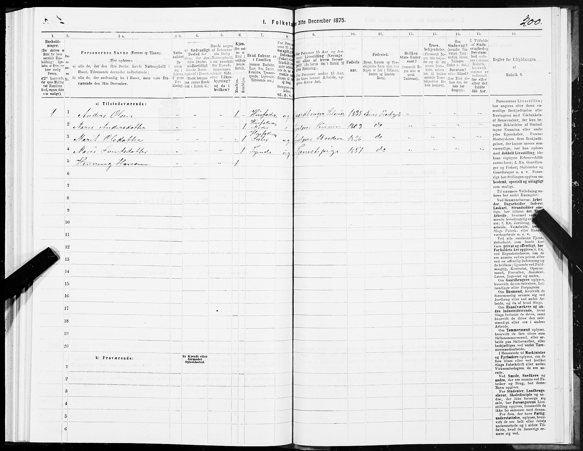 SAT, 1875 census for 1640P Røros, 1875, p. 5200