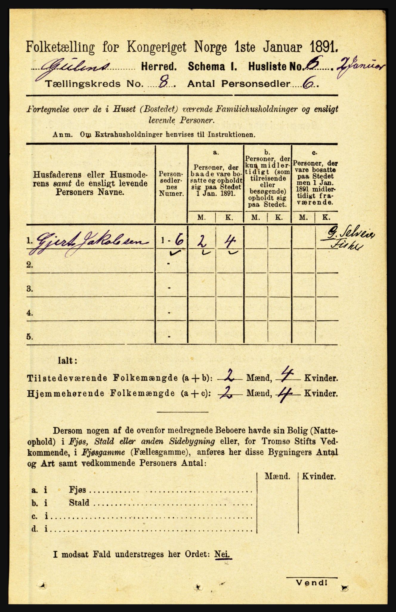 RA, 1891 census for 1411 Gulen, 1891, p. 2412