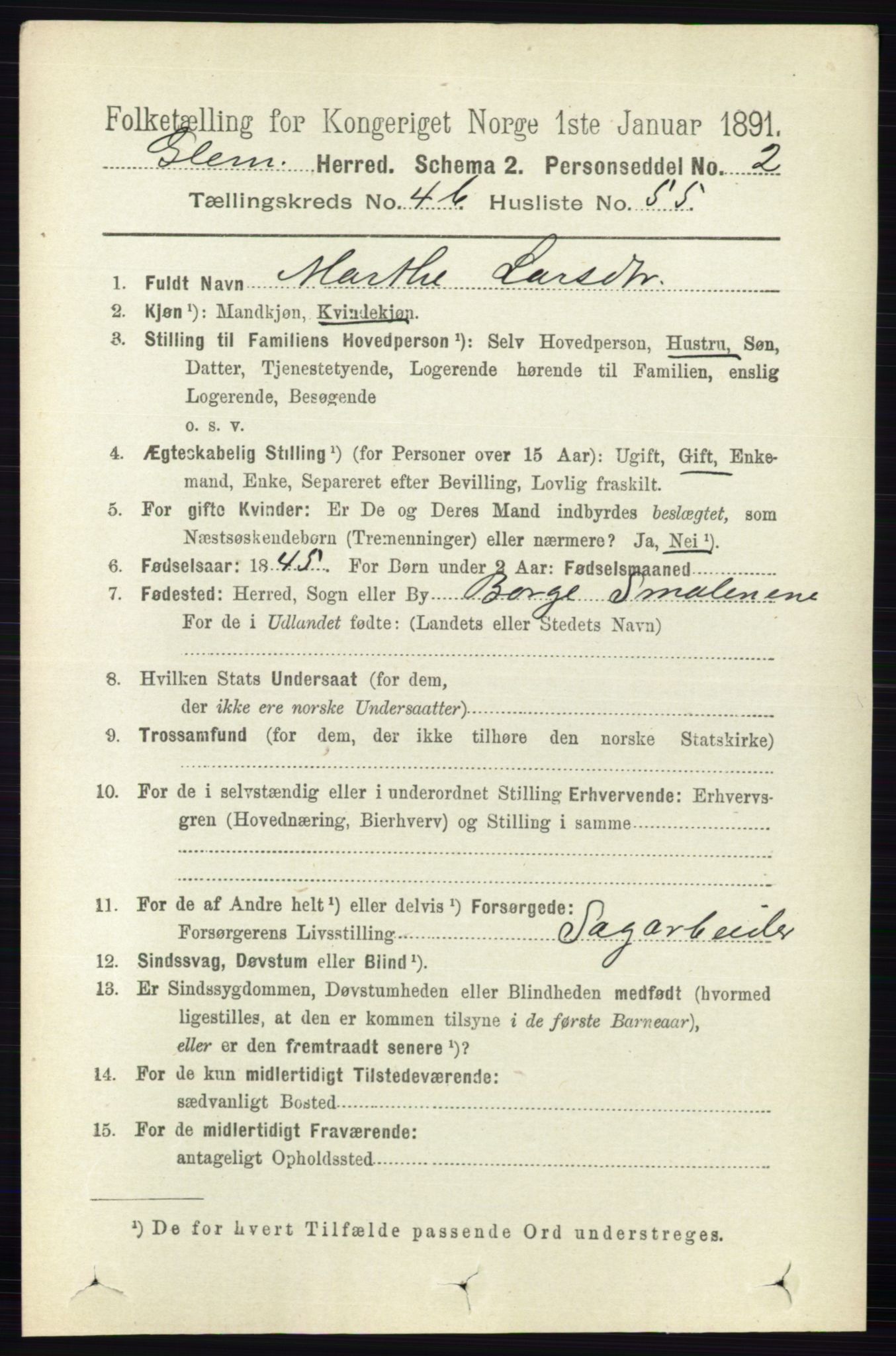 RA, 1891 census for 0132 Glemmen, 1891, p. 5449