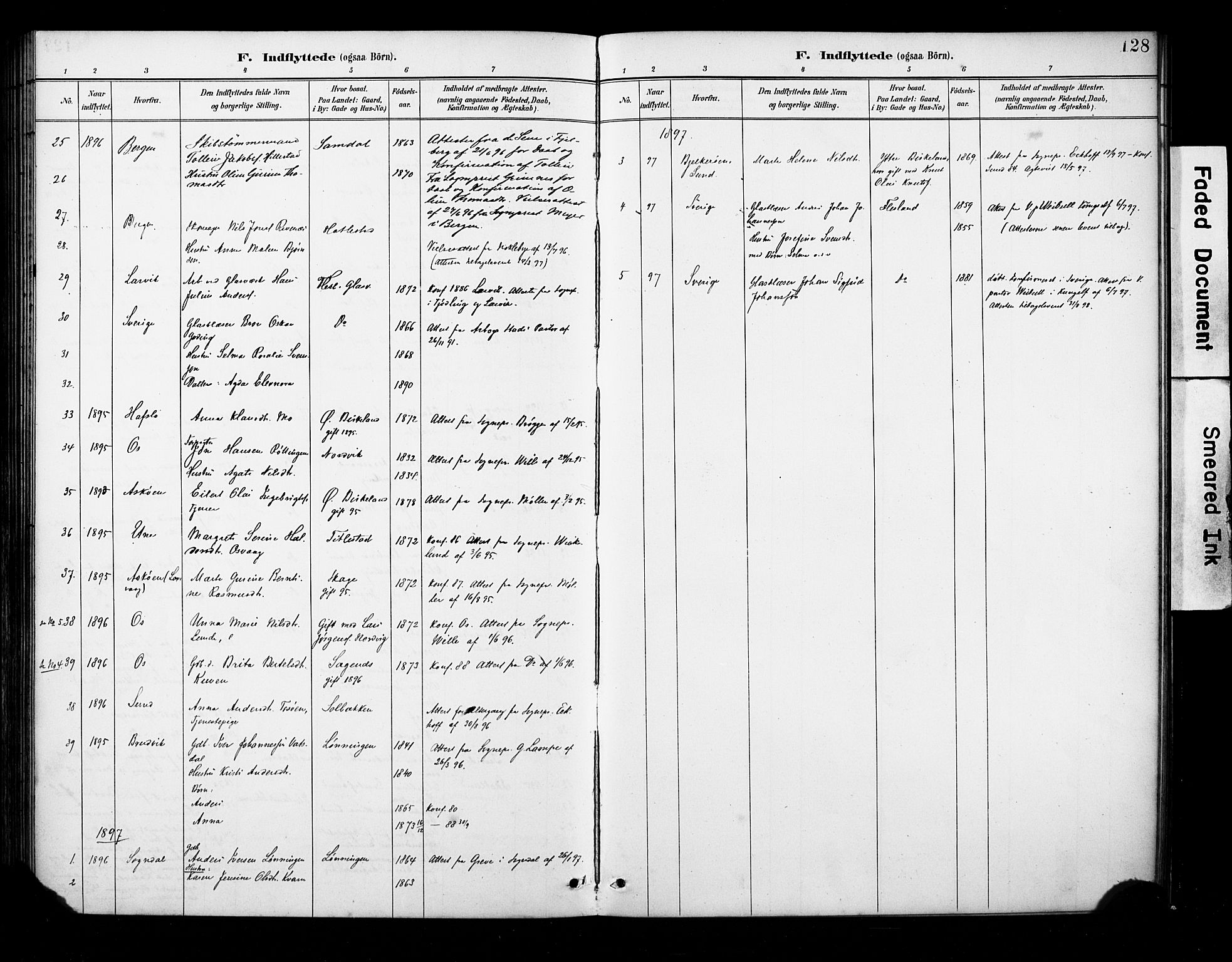 Fana Sokneprestembete, SAB/A-75101/H/Haa/Haab/L0002: Parish register (official) no. B 2, 1890-1897, p. 128