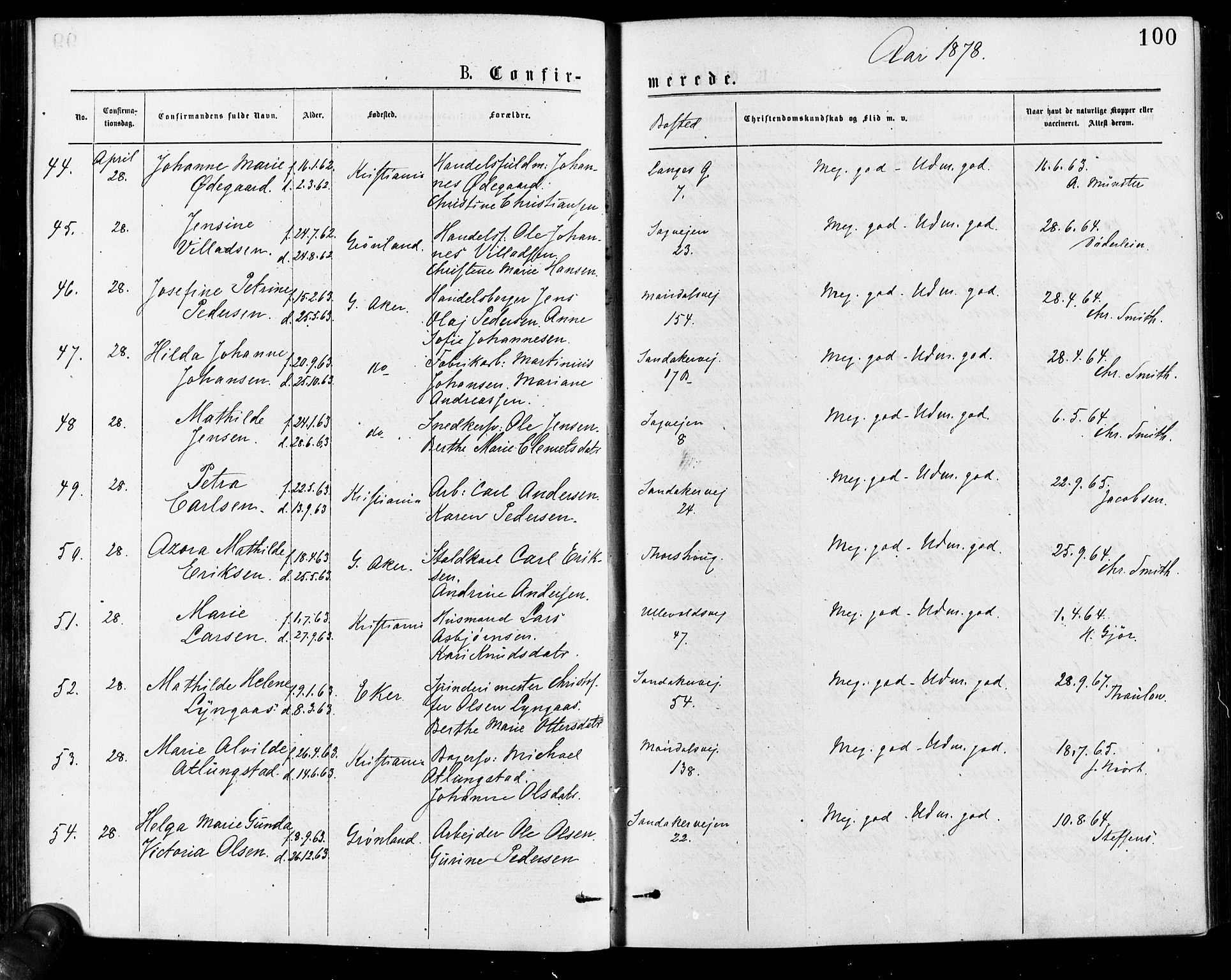 Gamle Aker prestekontor Kirkebøker, AV/SAO-A-10617a/F/L0005: Parish register (official) no. 5, 1873-1881, p. 100