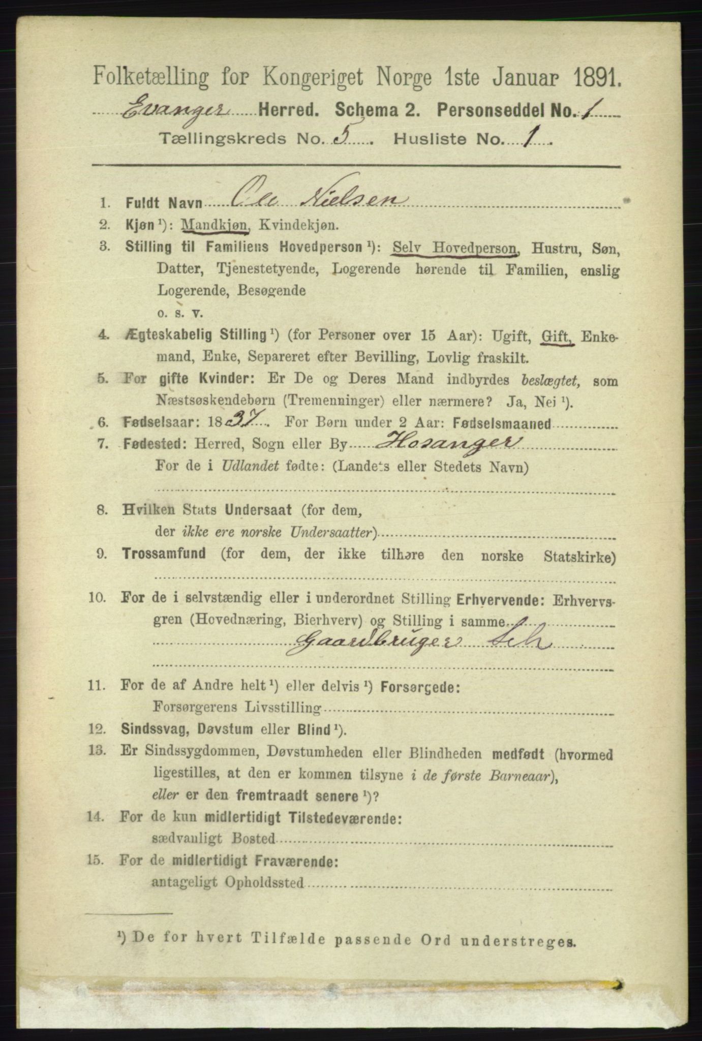 RA, 1891 census for 1237 Evanger, 1891, p. 1389